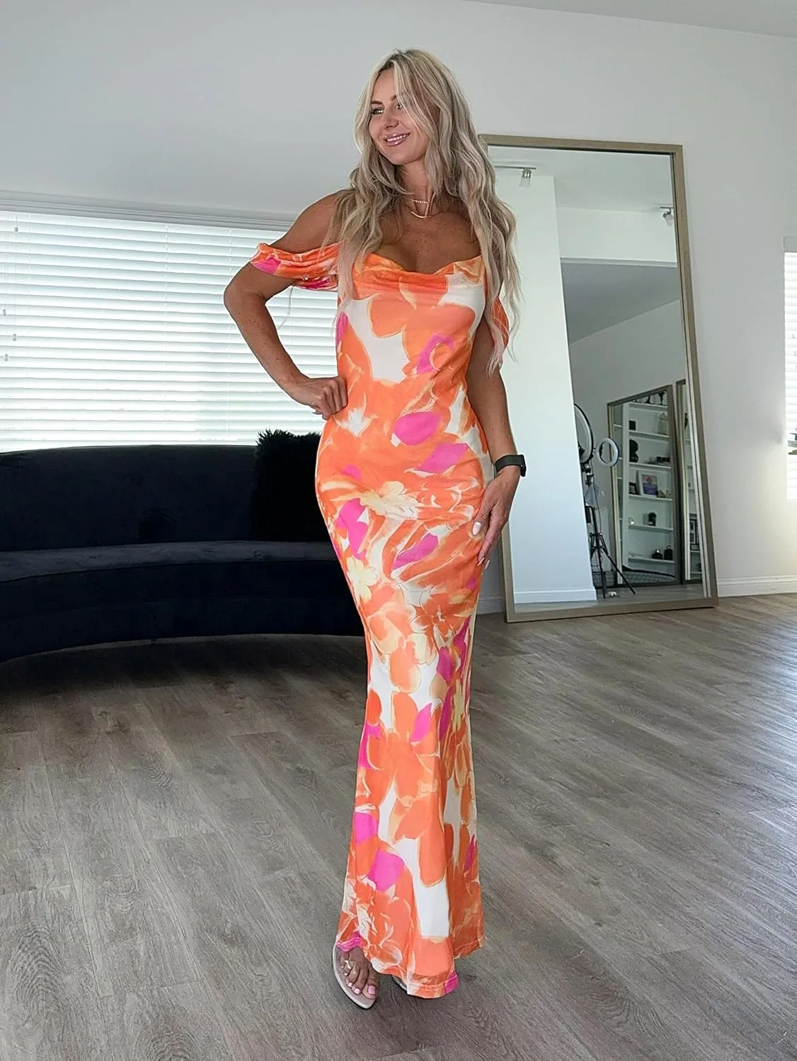 MASCOMODA Spaghetti Strap Long Maxi Dresses for Women 2025 Summer Floral Sexy Bodycon Backless Formal Wedding Guest Dress