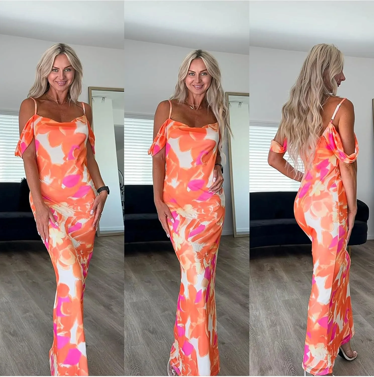 MASCOMODA Spaghetti Strap Long Maxi Dresses for Women 2025 Summer Floral Sexy Bodycon Backless Formal Wedding Guest Dress