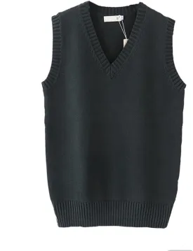 Men Women Knitted Cotton V-Neck Vest JK Uniform Pullover Sleeveless Sweater School Cardigan
