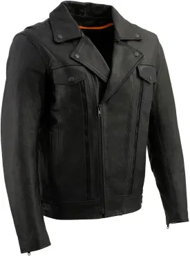 Milwaukee Leather LKM1760 Men's Black Leather Motorcycle Riders Jacket w/Multi-Utility Pockets