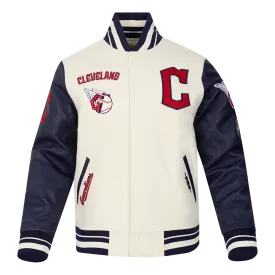 MLB CLEVELAND GUARDIANS RETRO CLASSIC MEN'S RIB WOOL VARSITY JACKET (EGGSHELL/ MIDNIGHT NAVY)
