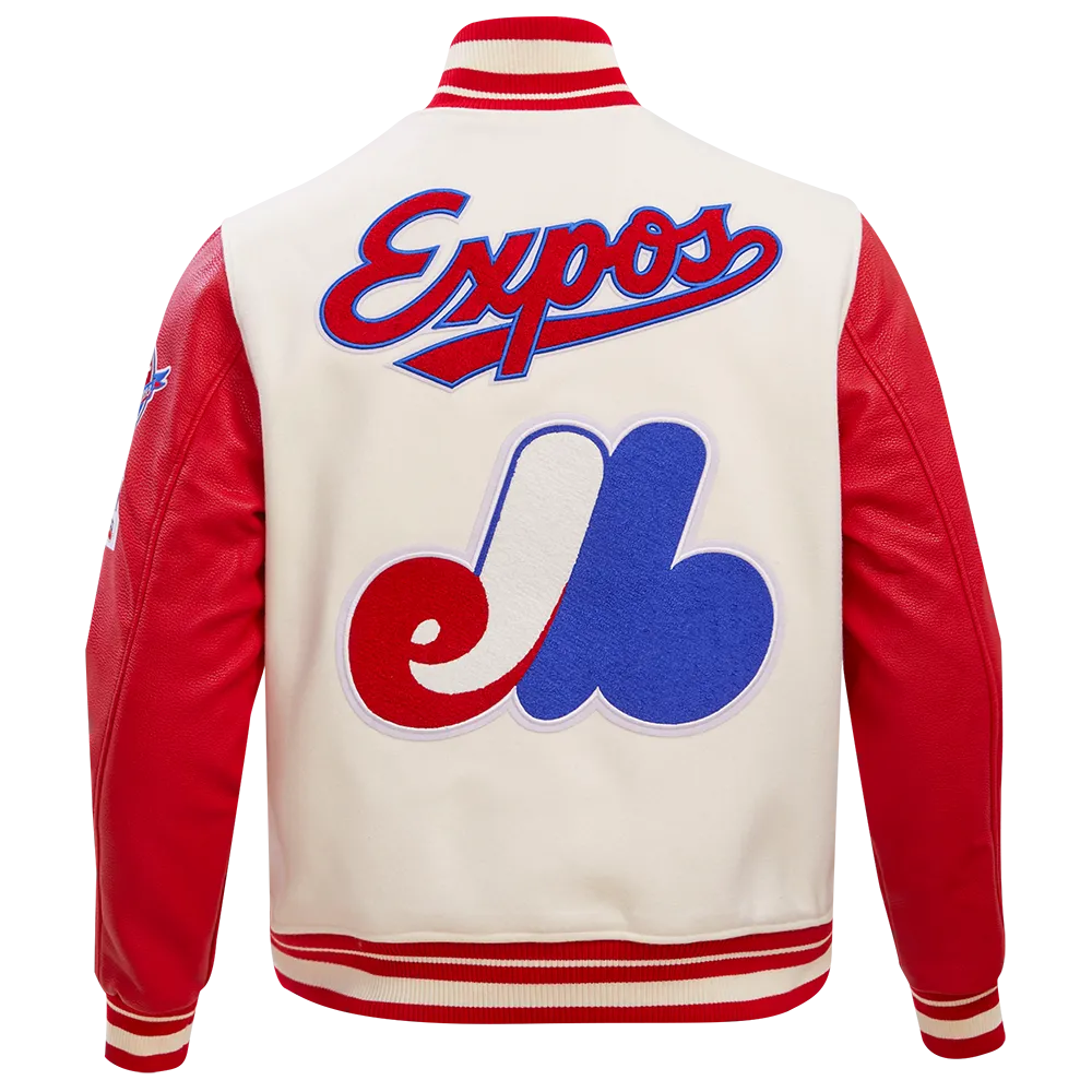 MLB MONTREAL EXPOS RETRO CLASSIC MEN'S RIB WOOL VARSITY JACKET (EGGSHELL/RED)
