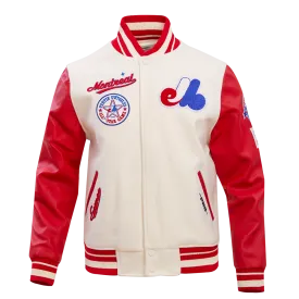 MLB MONTREAL EXPOS RETRO CLASSIC MEN'S RIB WOOL VARSITY JACKET (EGGSHELL/RED)