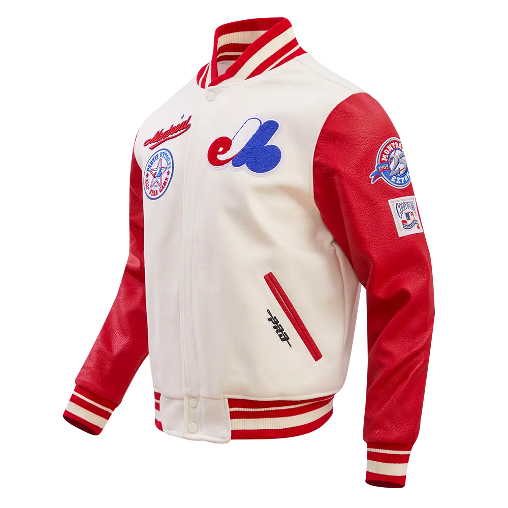 MLB MONTREAL EXPOS RETRO CLASSIC MEN'S RIB WOOL VARSITY JACKET (EGGSHELL/RED)