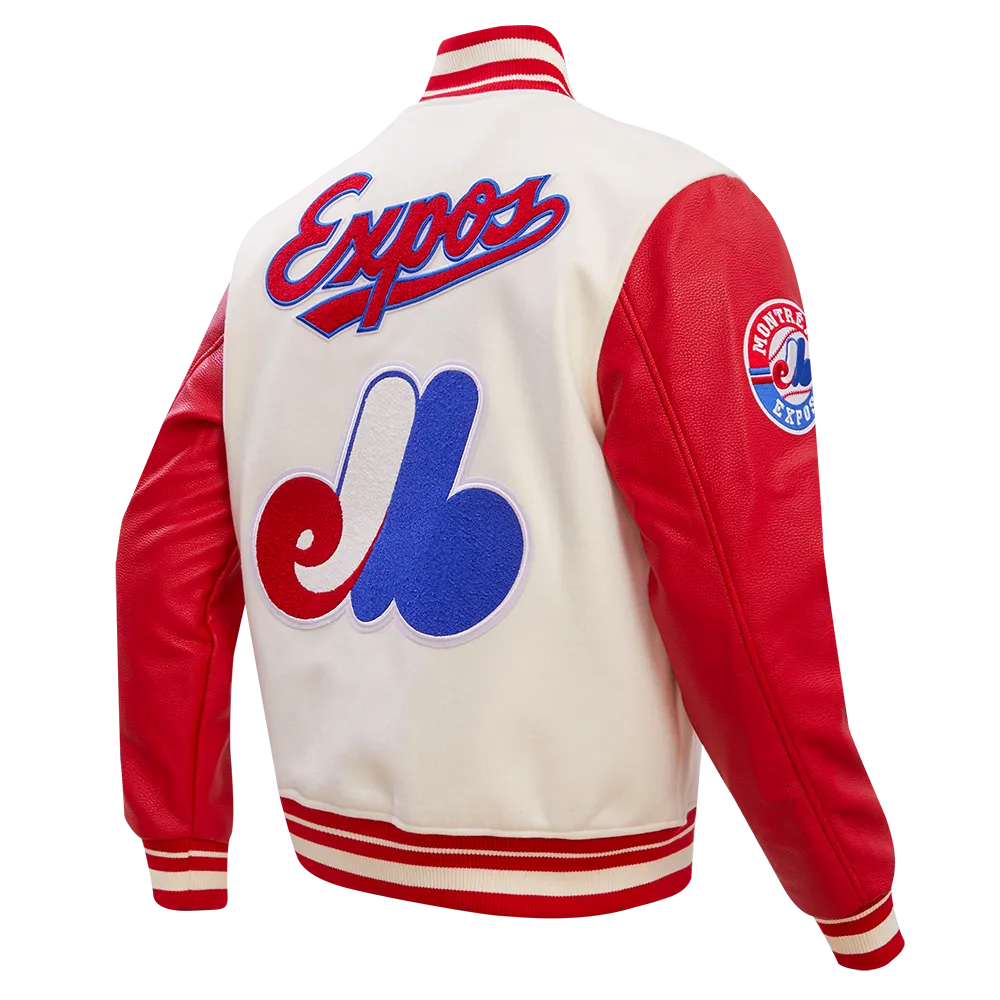 MLB MONTREAL EXPOS RETRO CLASSIC MEN'S RIB WOOL VARSITY JACKET (EGGSHELL/RED)