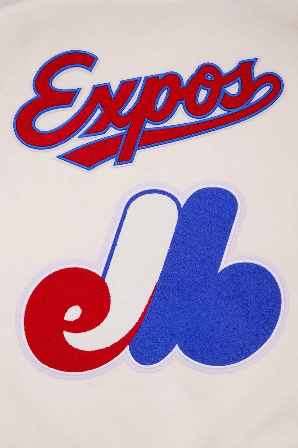 MLB MONTREAL EXPOS RETRO CLASSIC MEN'S RIB WOOL VARSITY JACKET (EGGSHELL/RED)