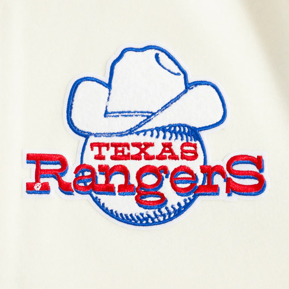 MLB TEXAS RANGERS RETRO CLASSIC MEN'S RIB VARSITY JACKET (EGGSHELL/ROYAL BLUE)