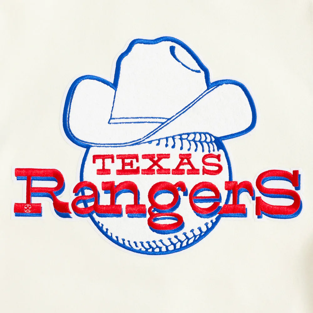 MLB TEXAS RANGERS RETRO CLASSIC MEN'S RIB VARSITY JACKET (EGGSHELL/ROYAL BLUE)