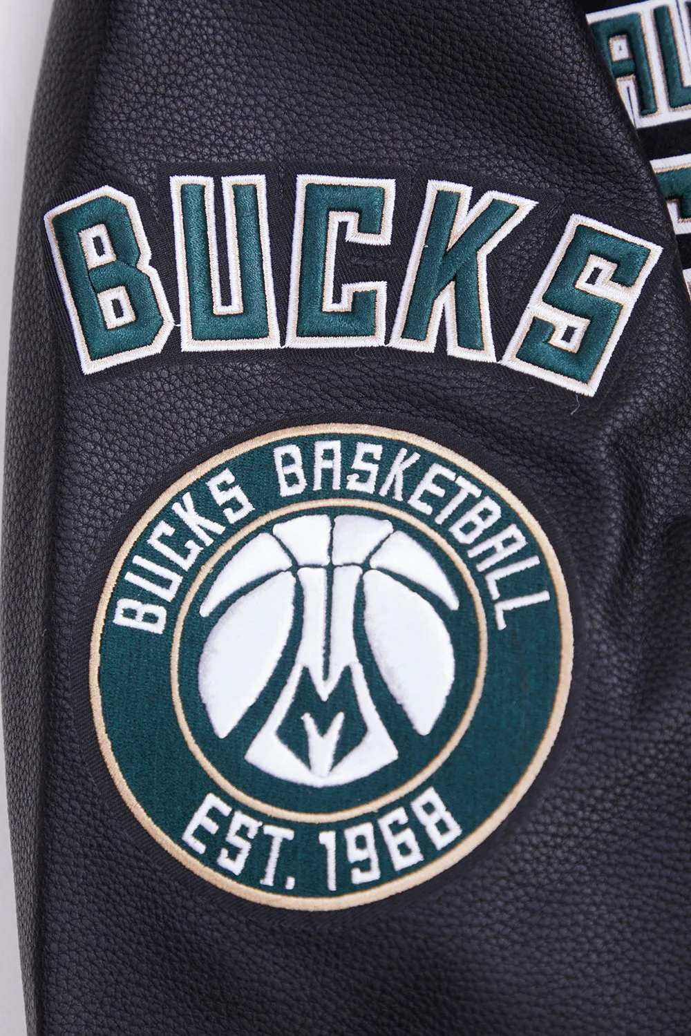 NBA MILWAUKEE BUCKS RETRO CLASSIC MEN'S RIB WOOL VARSITY JACKET (BLACK/GRAY)