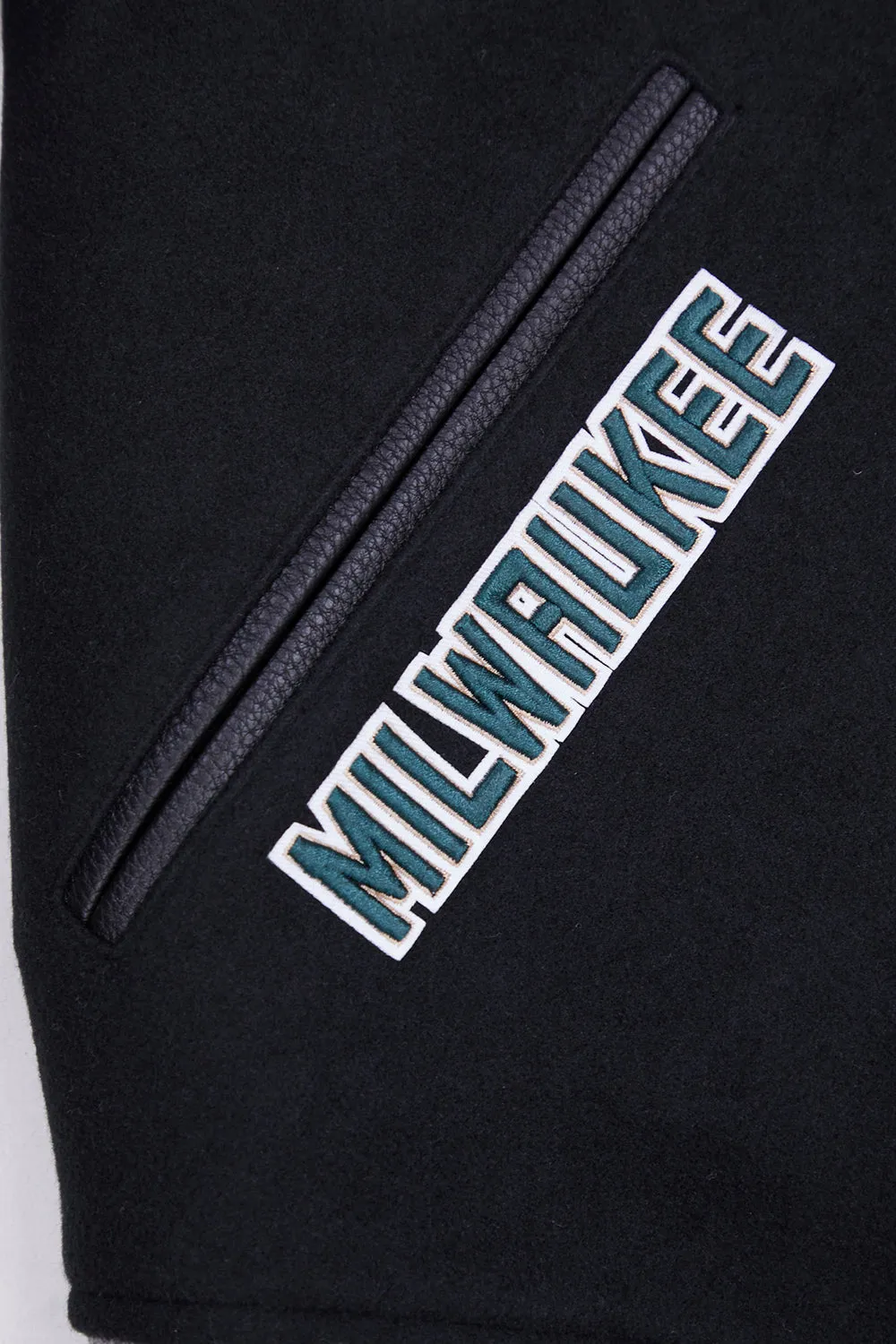 NBA MILWAUKEE BUCKS RETRO CLASSIC MEN'S RIB WOOL VARSITY JACKET (BLACK/GRAY)