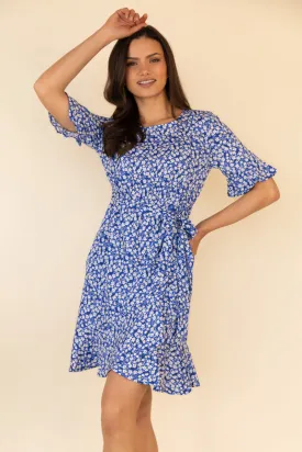 Olivia Short Floral Blue Wrap Dress