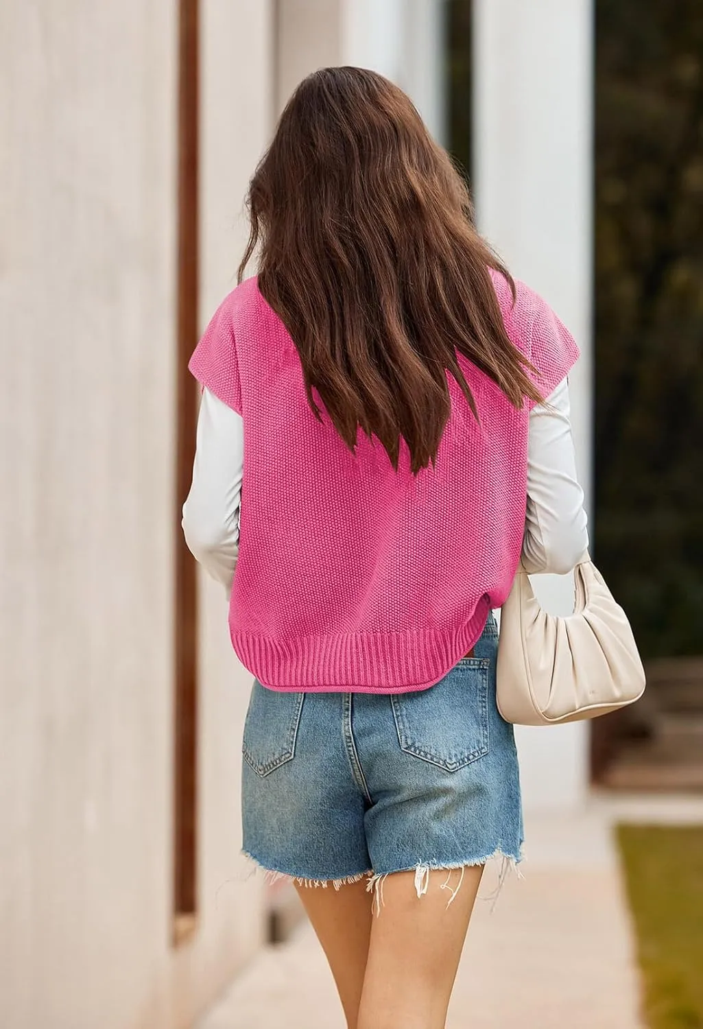 Pink Queen Women's 2025 Spring Mock Neck Sweater Vest Cap Sleeve Pullover Knit Tops