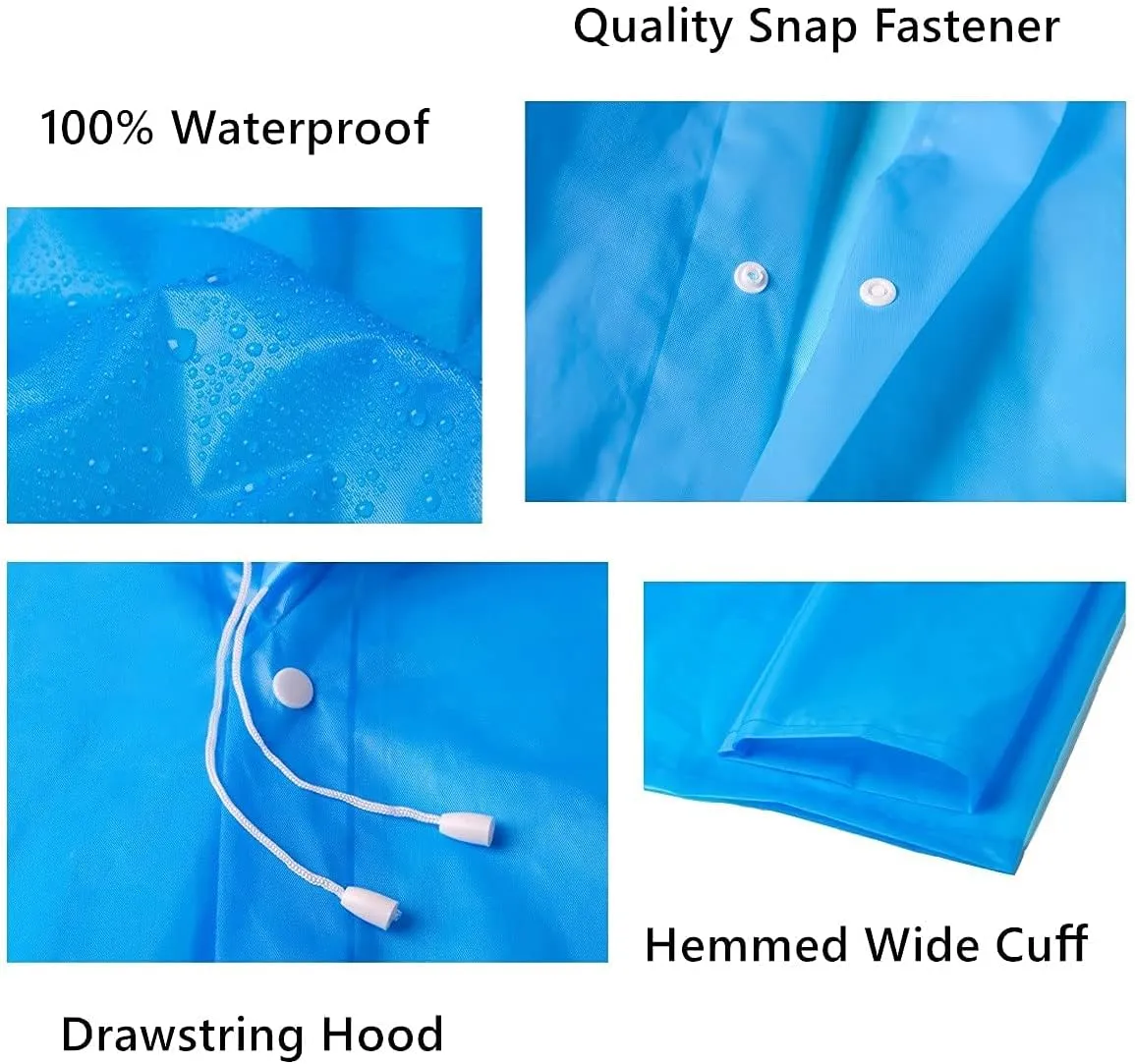 Rain Ponchos for Adults Reusable, 2 Pack Raincoat for Women Men, Waterproof Rain Coat Gear with Hood Drawstring
