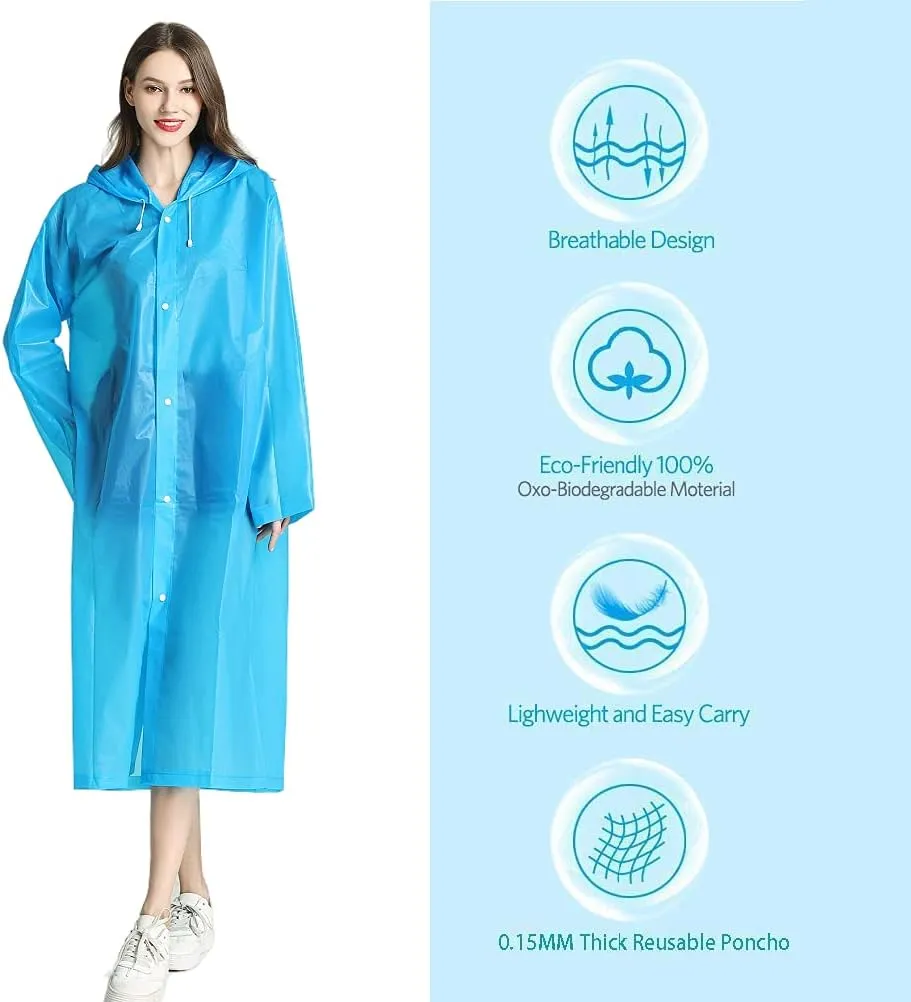 Rain Ponchos for Adults Reusable, 2 Pack Raincoat for Women Men, Waterproof Rain Coat Gear with Hood Drawstring