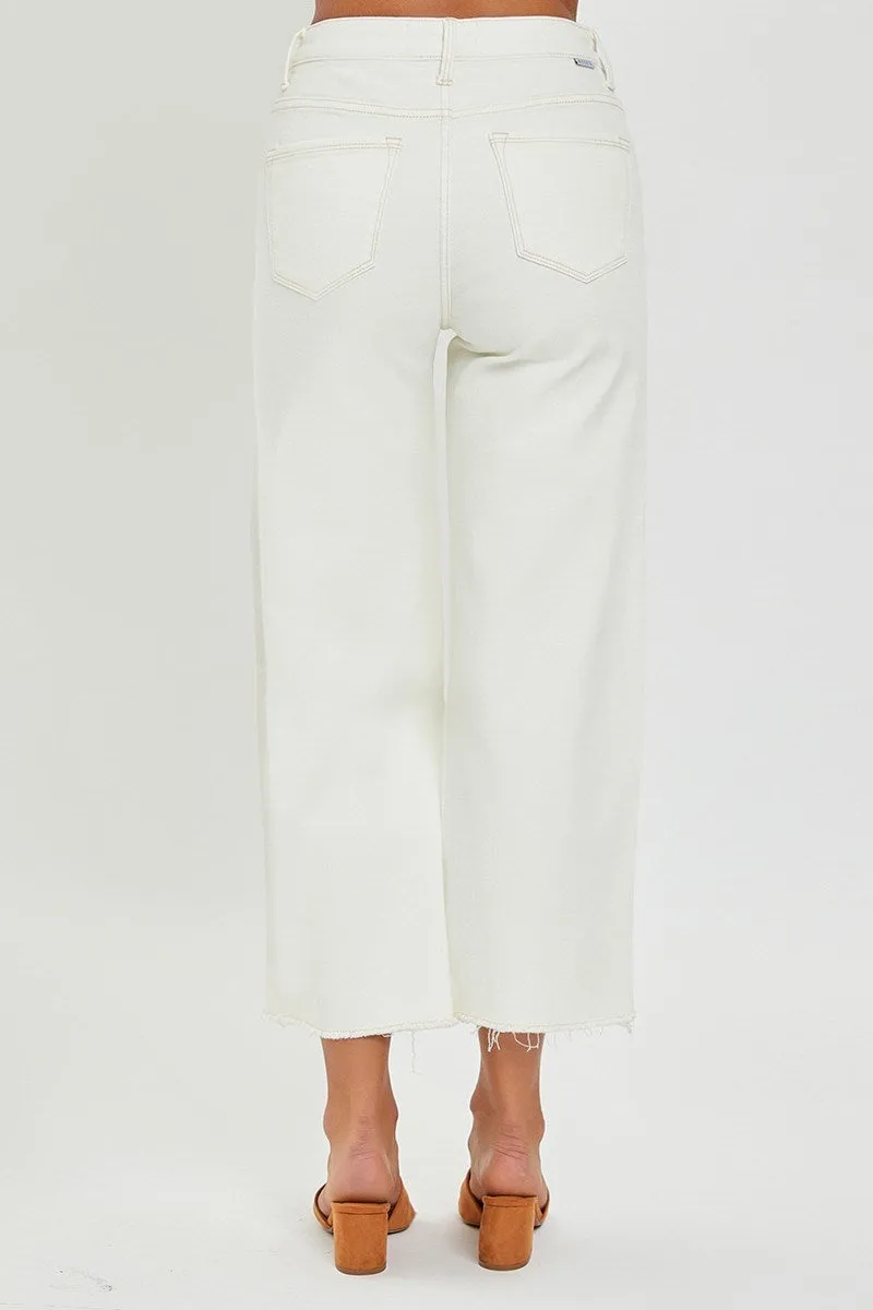 Risen Jeans High Rise Tummy Control Crop Wide Leg Pants