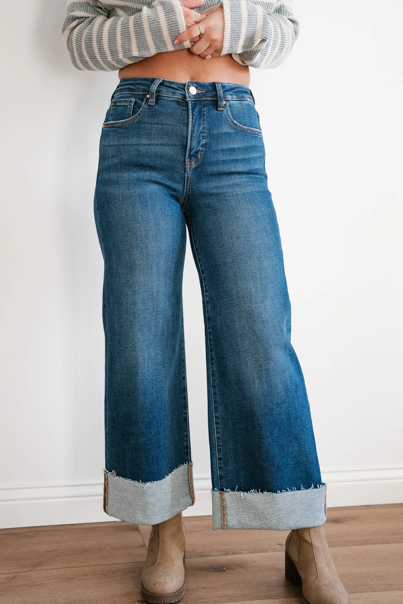 Risen Laney Tummy Control High Rise Wide Cuffed Jeans