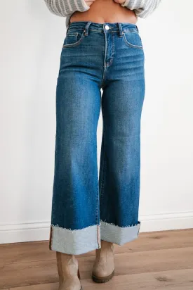 Risen Laney Tummy Control High Rise Wide Cuffed Jeans