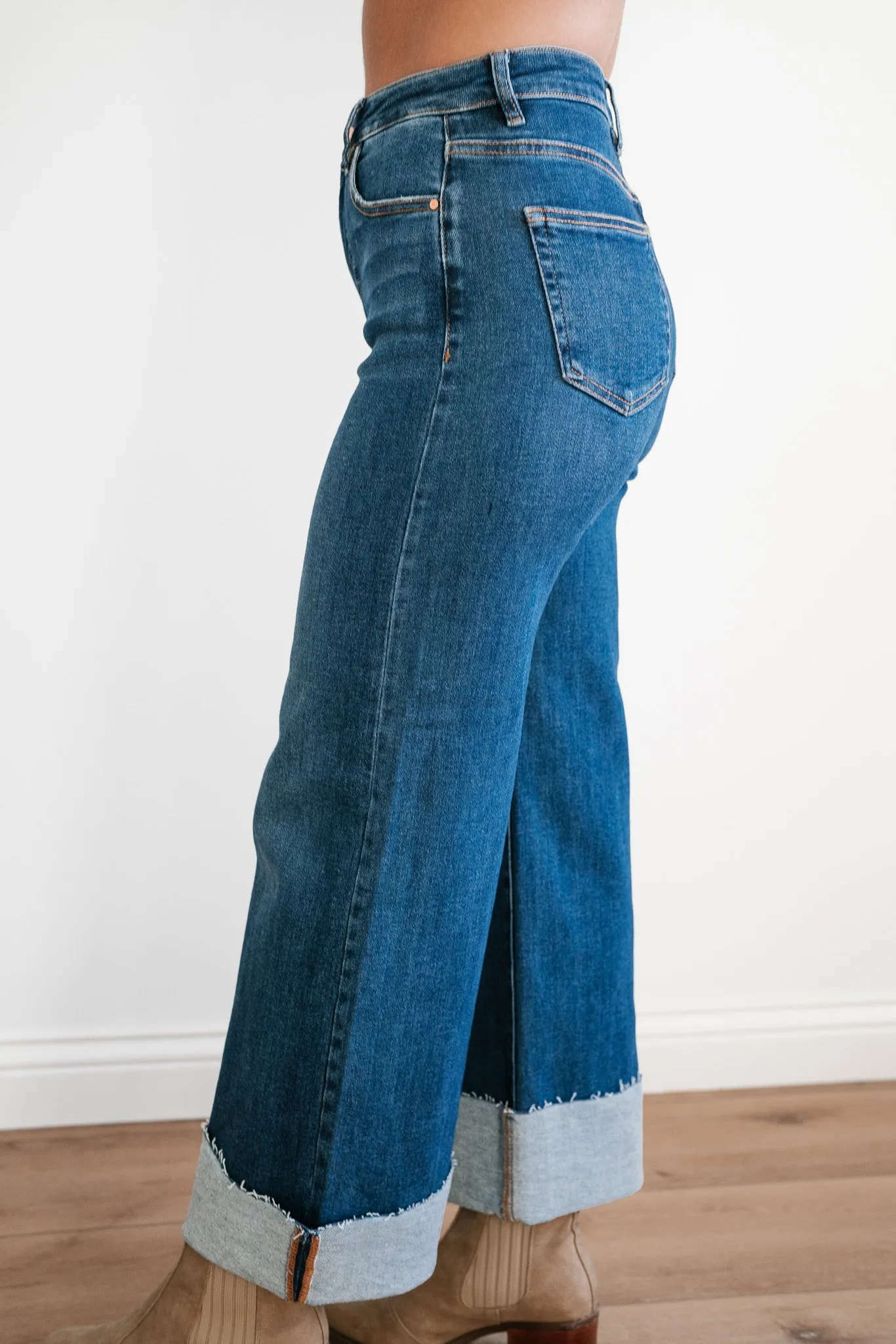 Risen Laney Tummy Control High Rise Wide Cuffed Jeans