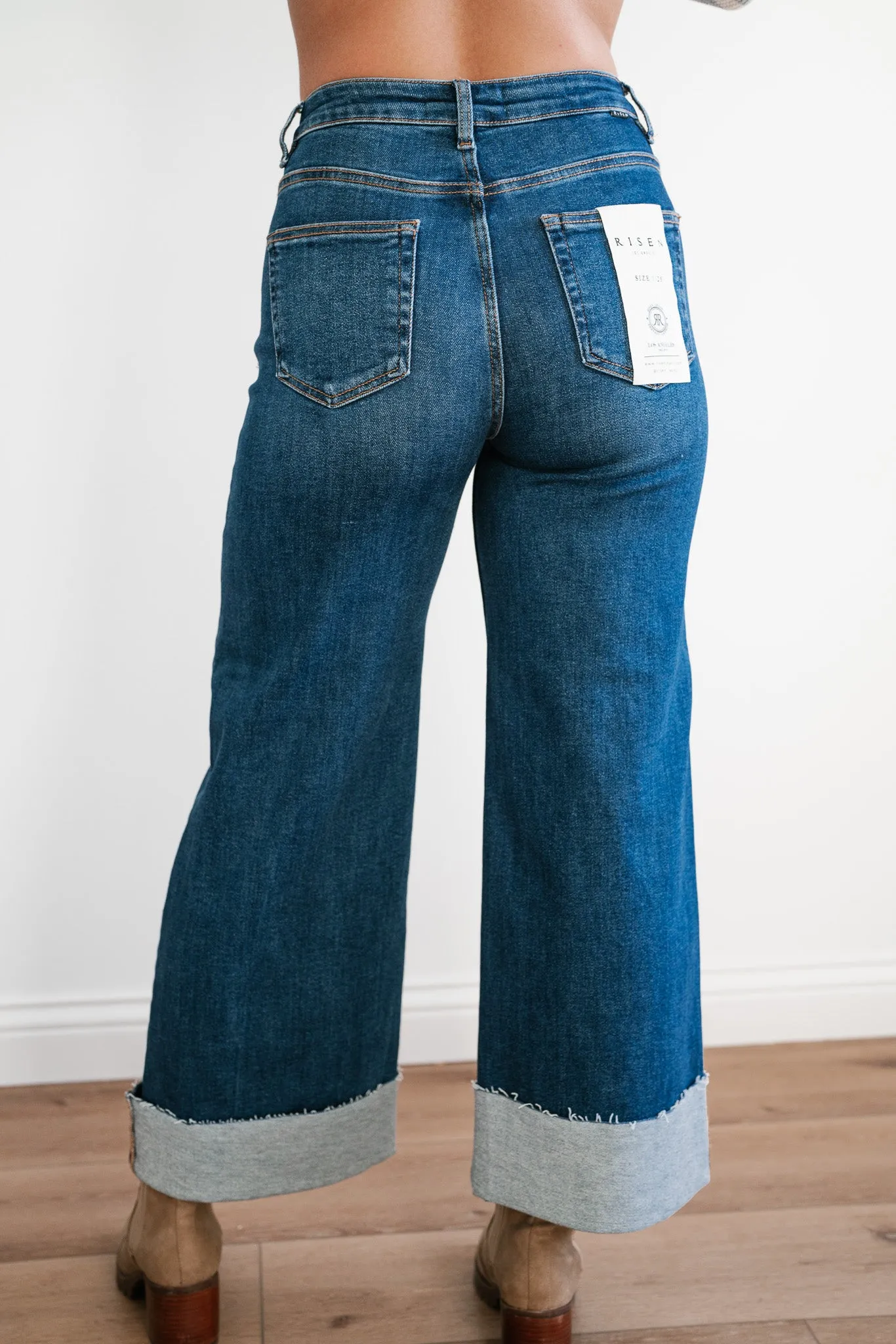Risen Laney Tummy Control High Rise Wide Cuffed Jeans