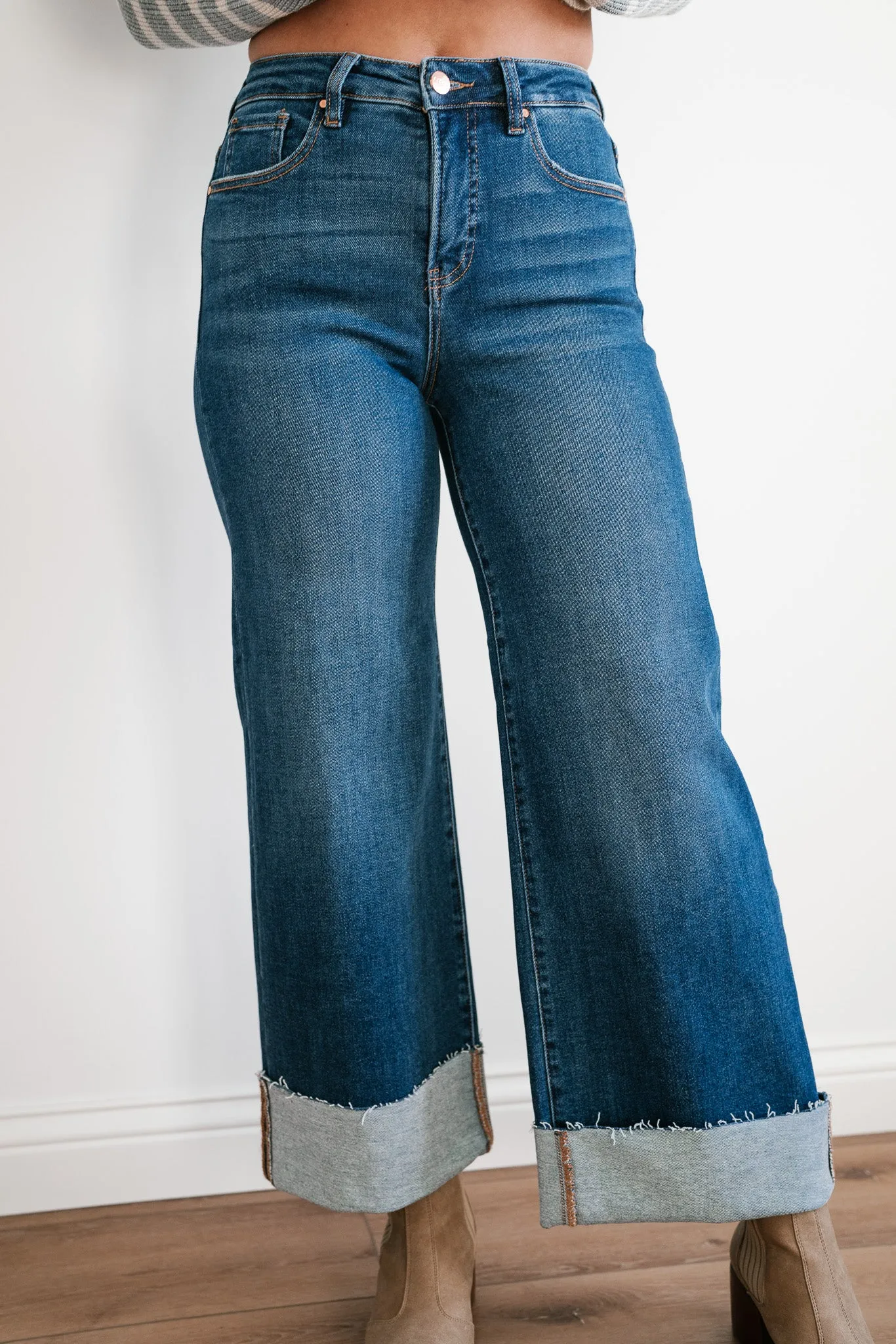 Risen Laney Tummy Control High Rise Wide Cuffed Jeans
