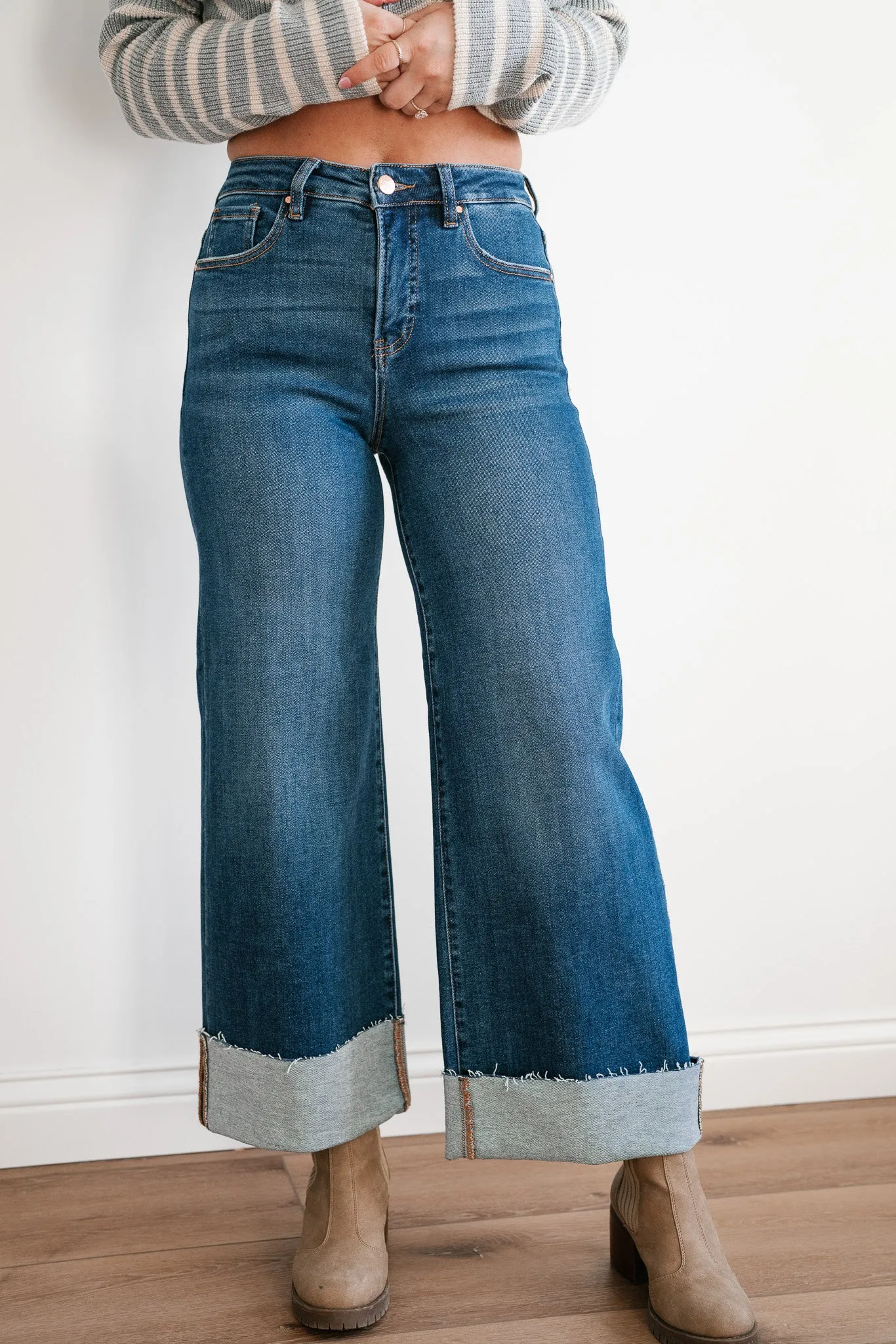 Risen Laney Tummy Control High Rise Wide Cuffed Jeans