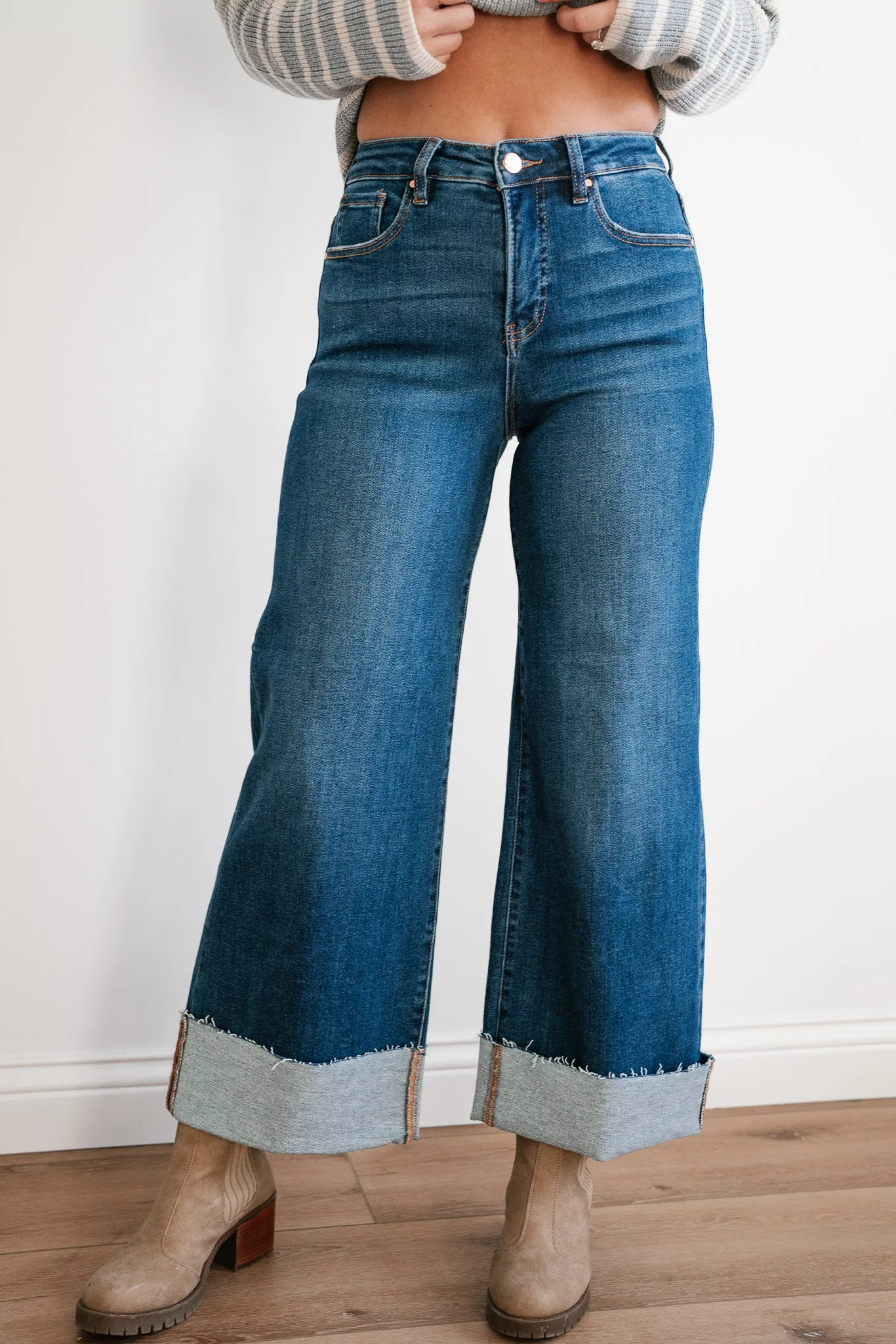 Risen Laney Tummy Control High Rise Wide Cuffed Jeans