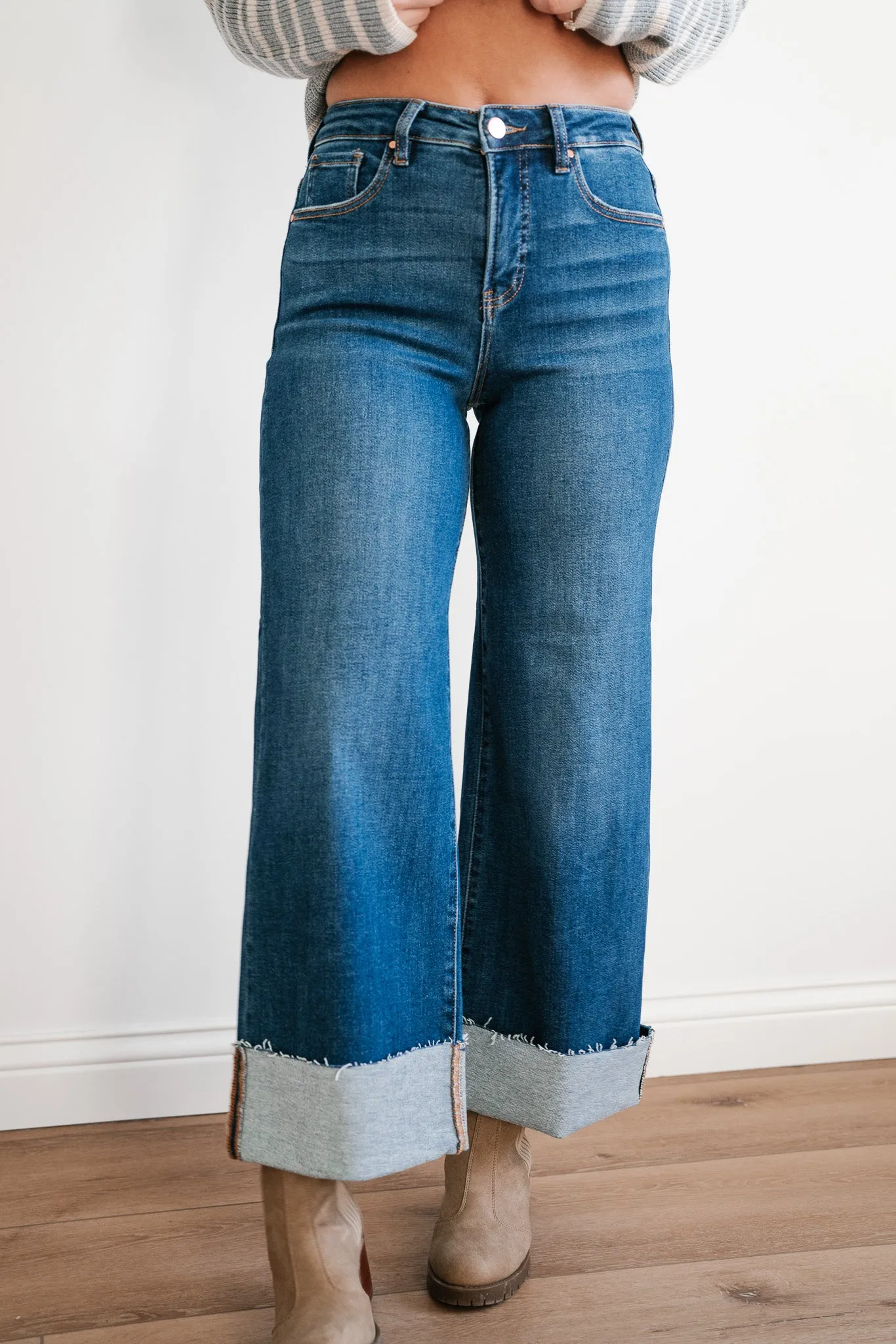 Risen Laney Tummy Control High Rise Wide Cuffed Jeans