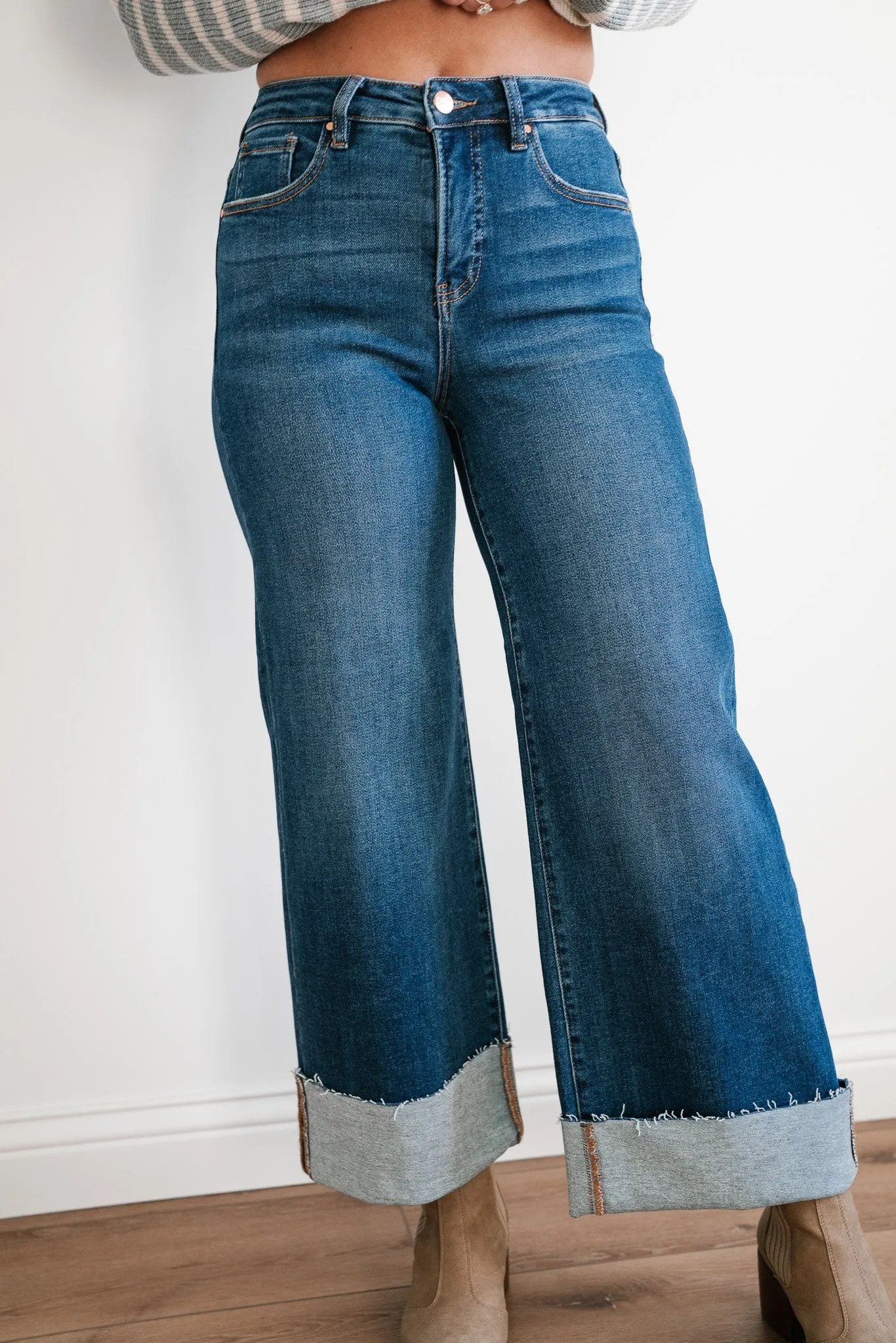 Risen Laney Tummy Control High Rise Wide Cuffed Jeans