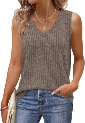 Saloogoe Tank Tops for Women 2025 V Neck Summer Sweaters Vest Lightweight Curved Hem Spring Beach Fashion