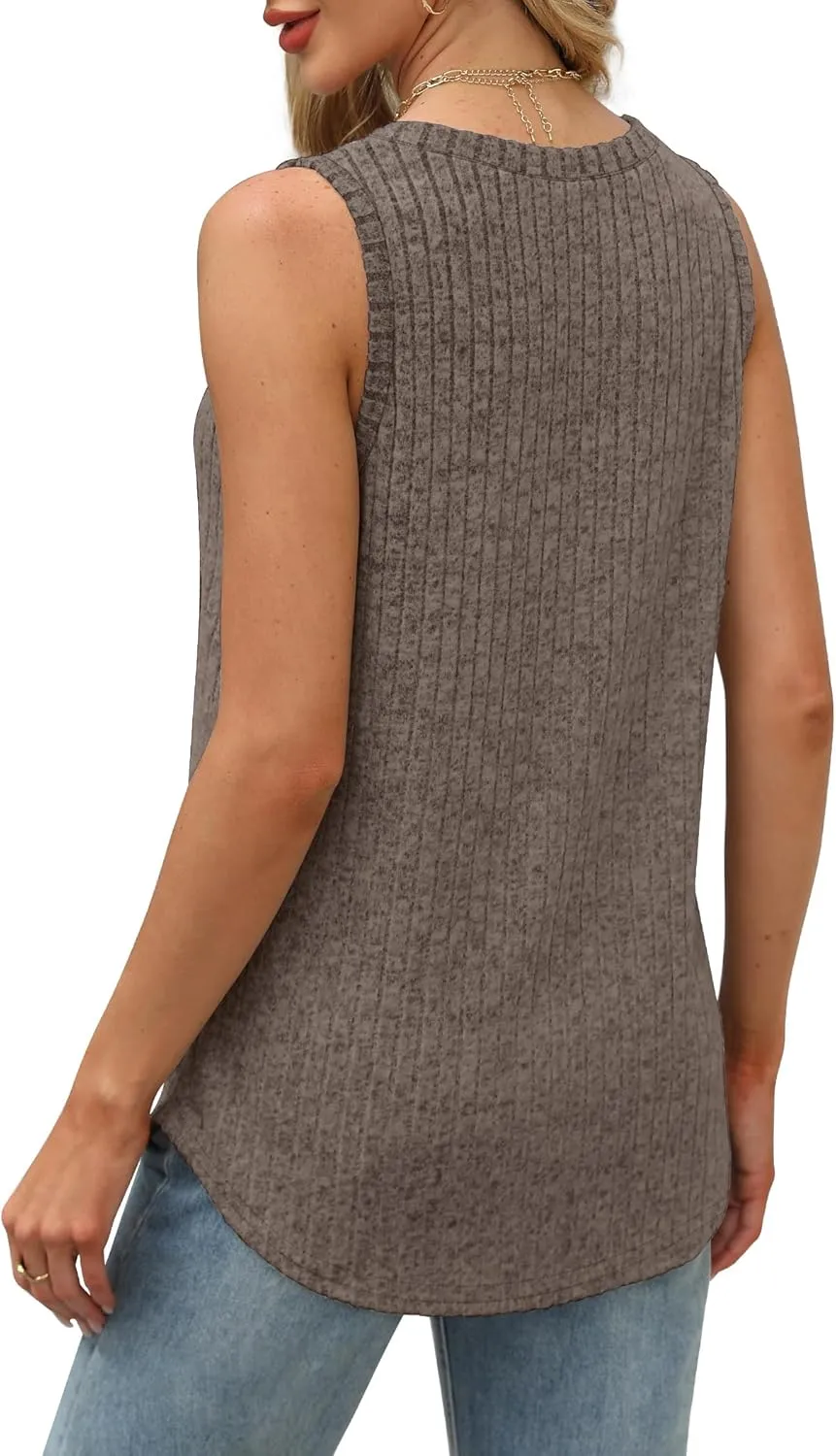 Saloogoe Tank Tops for Women 2025 V Neck Summer Sweaters Vest Lightweight Curved Hem Spring Beach Fashion