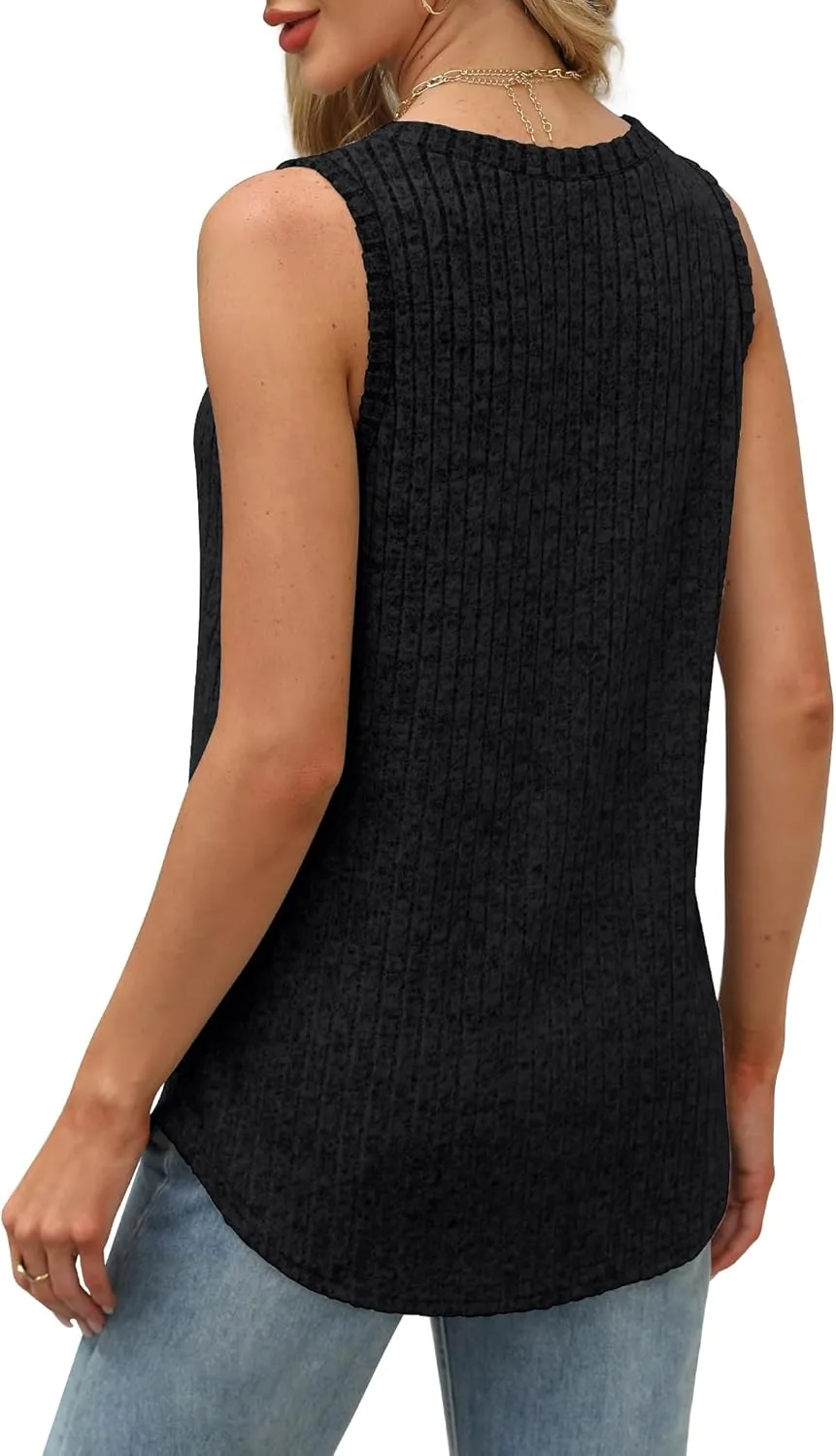 Saloogoe Tank Tops for Women 2025 V Neck Summer Sweaters Vest Lightweight Curved Hem Spring Beach Fashion