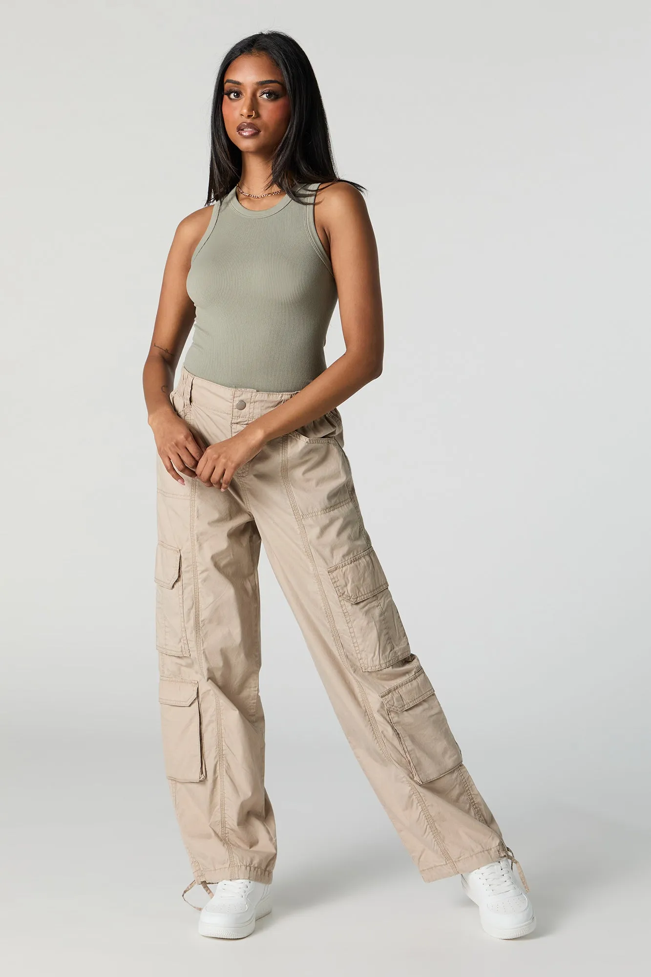 Self Tie Hem Straight Leg Multi Pocket Cargo Pant