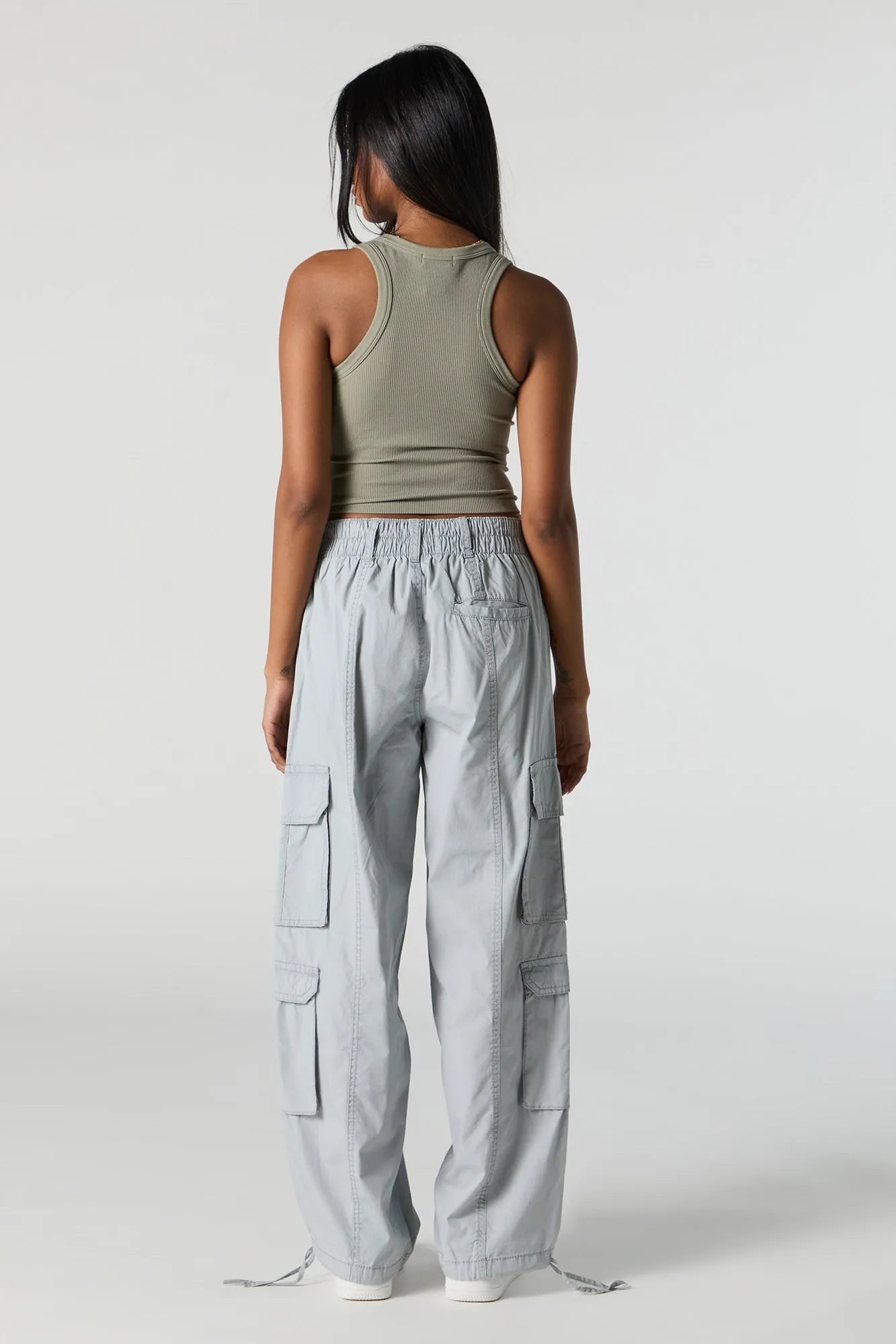 Self Tie Hem Straight Leg Multi Pocket Cargo Pant