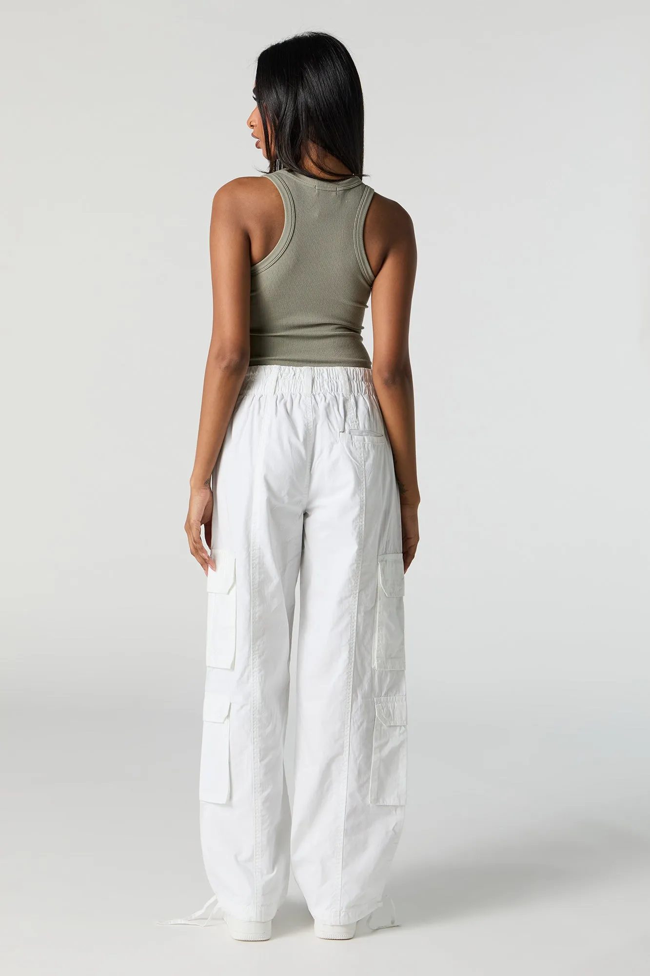 Self Tie Hem Straight Leg Multi Pocket Cargo Pant
