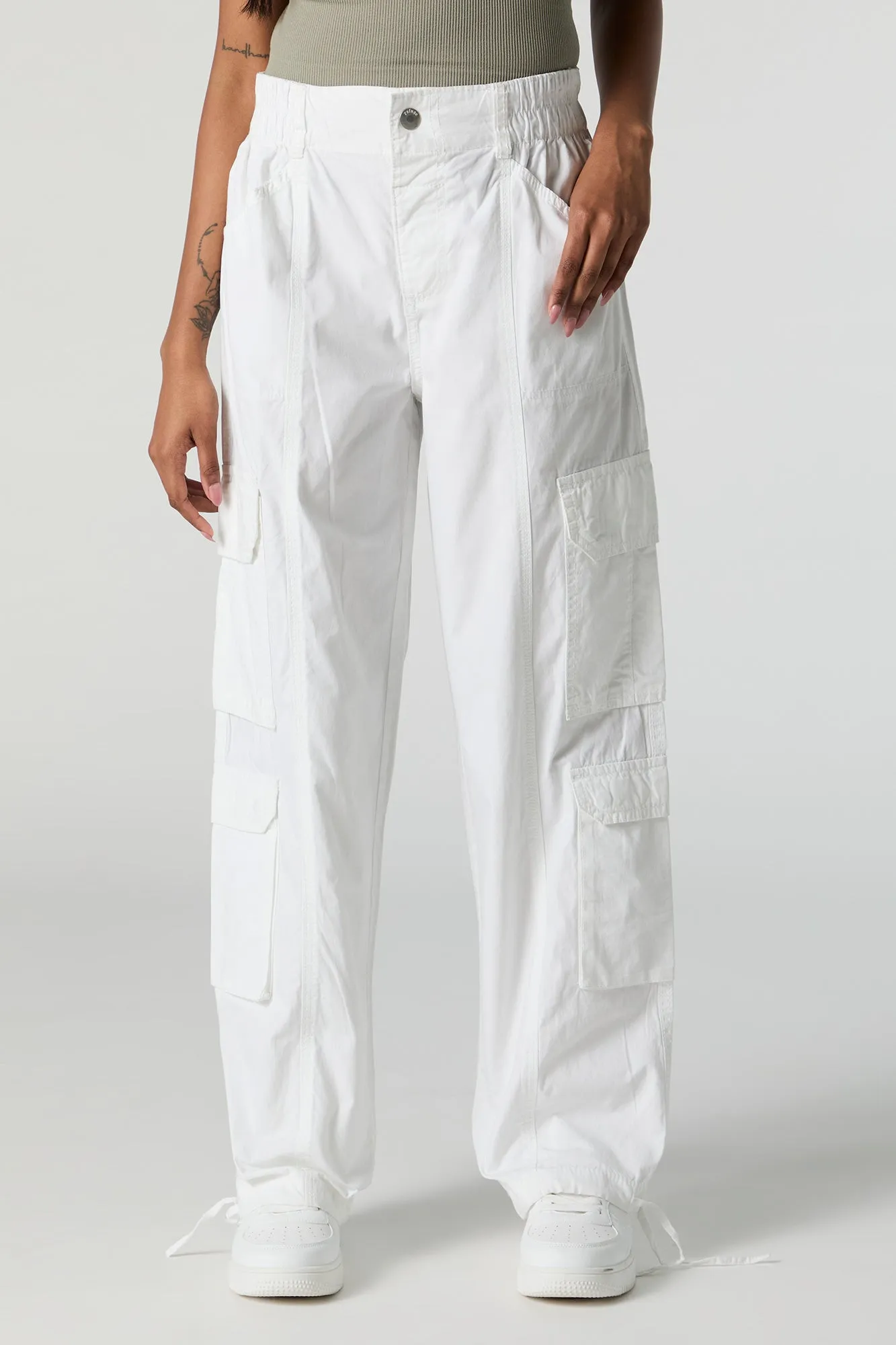 Self Tie Hem Straight Leg Multi Pocket Cargo Pant