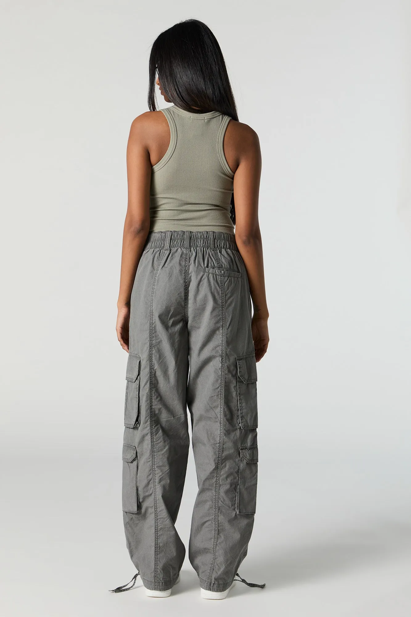 Self Tie Hem Straight Leg Multi Pocket Cargo Pant