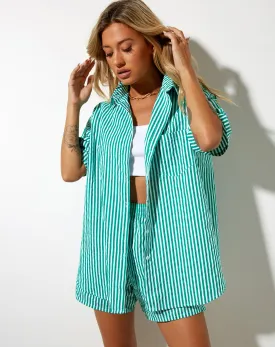 Smith Shirt in Vertical Stripe Green and White