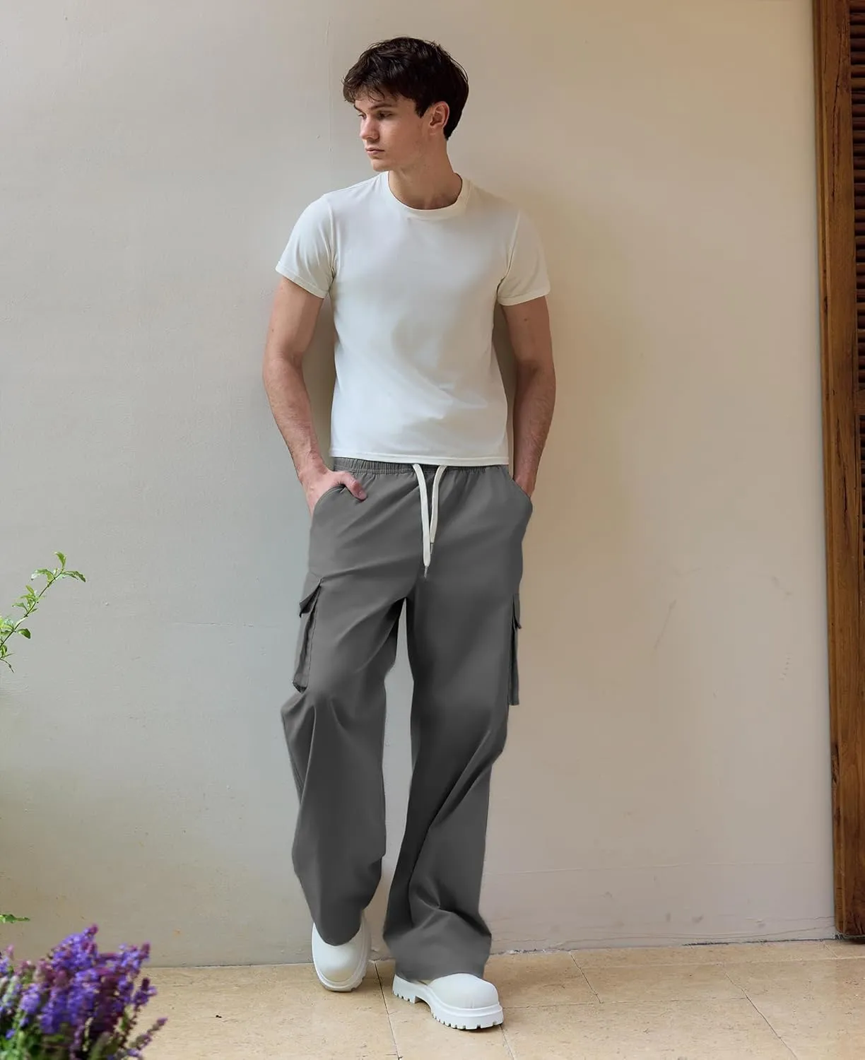 Susclude Mens Baggy Cargo Pants Big and Tall Wide Leg Sweatpants Summer Lightweight Elastic Waist Casual Pants for 2025