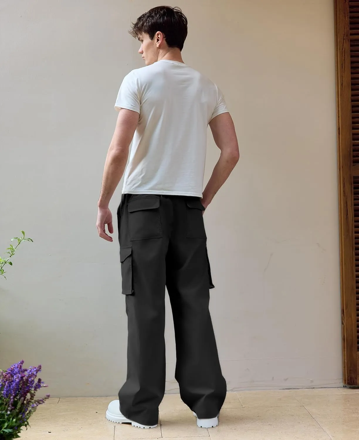 Susclude Mens Baggy Cargo Pants Big and Tall Wide Leg Sweatpants Summer Lightweight Elastic Waist Casual Pants for 2025