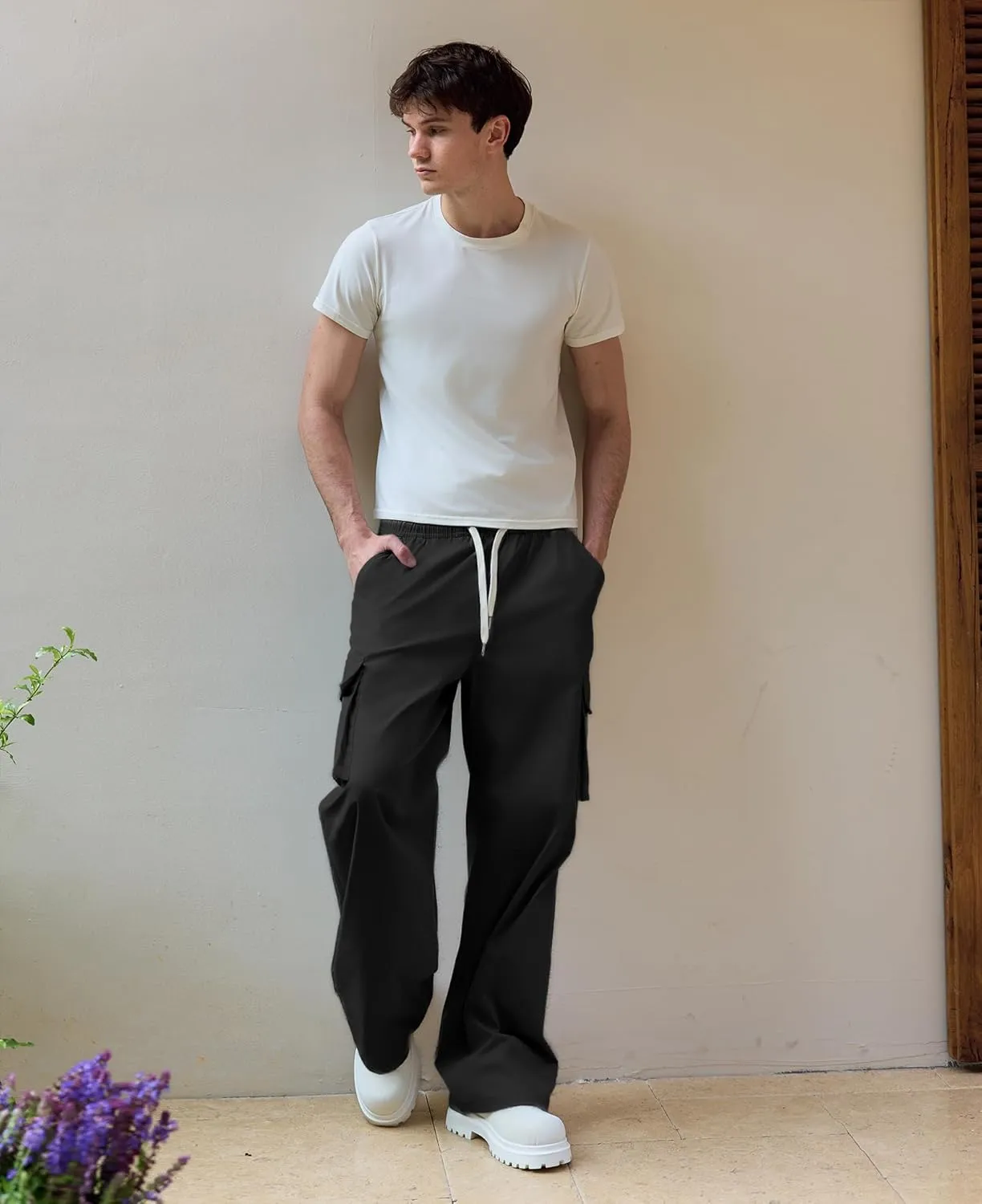Susclude Mens Baggy Cargo Pants Big and Tall Wide Leg Sweatpants Summer Lightweight Elastic Waist Casual Pants for 2025