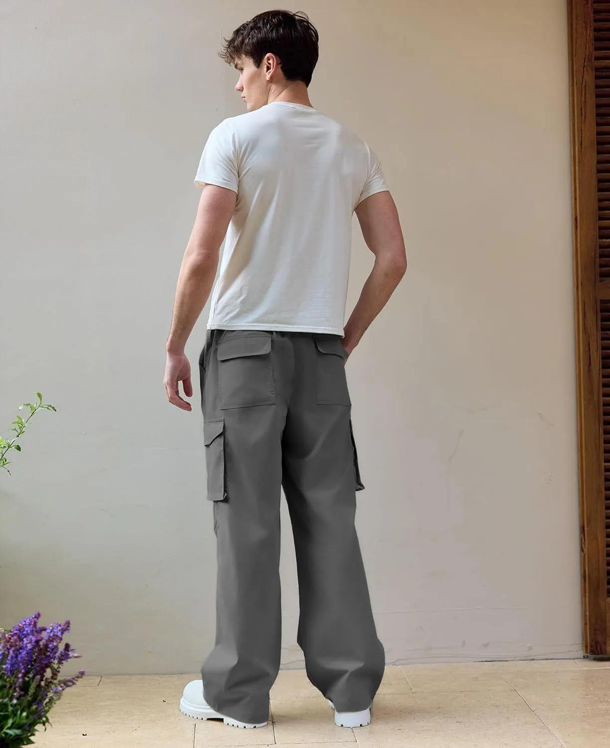 Susclude Mens Baggy Cargo Pants Big and Tall Wide Leg Sweatpants Summer Lightweight Elastic Waist Casual Pants for 2025