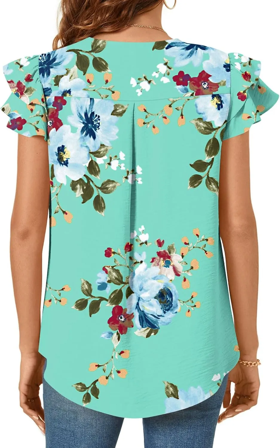TAOHUADAO Womens Summer Casual Tops Double Layered Short Sleeve T-Shirts V Neck Business Dressy Blouse