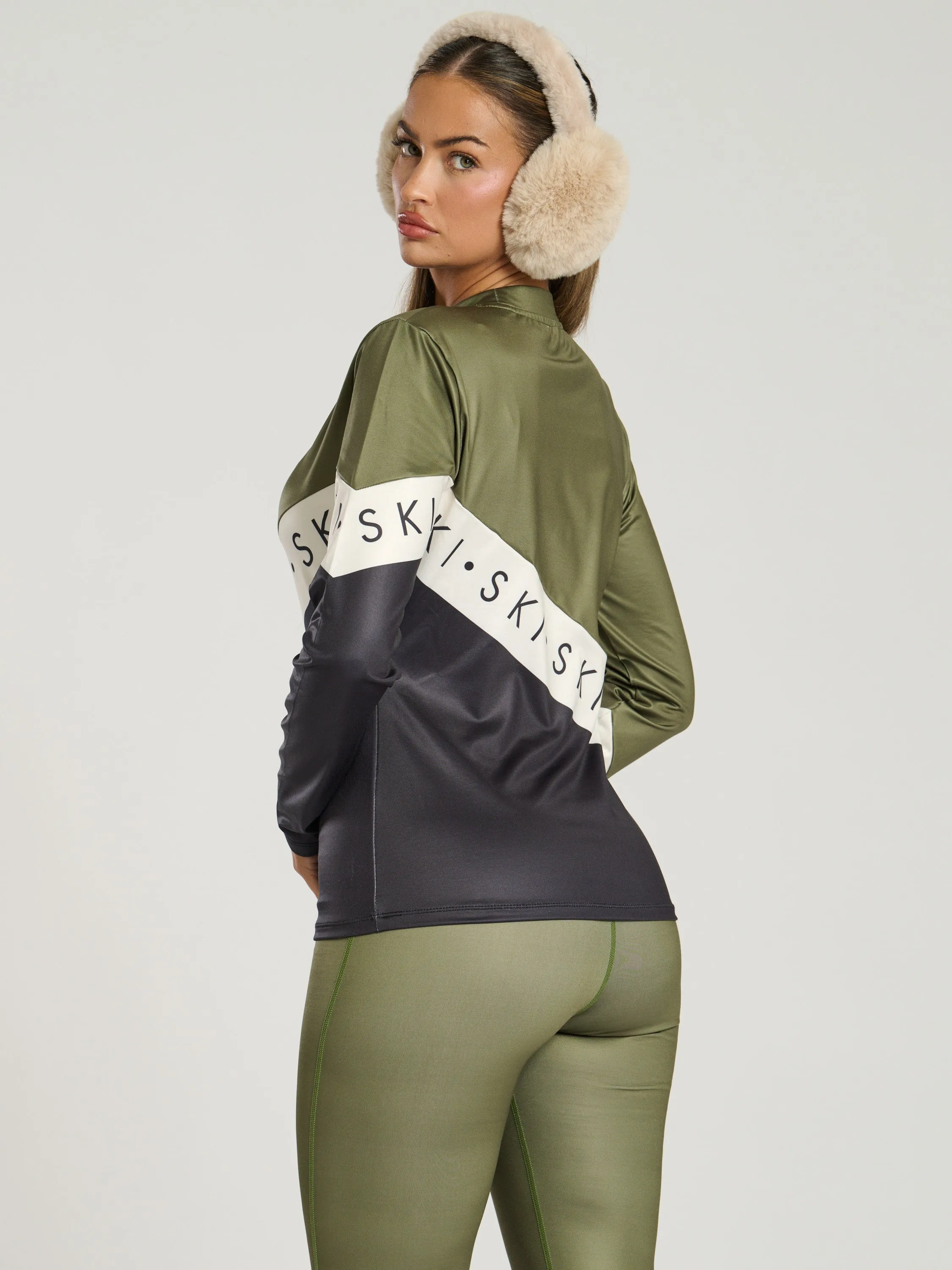 The 'Alpine' Ski Slogan Leggings In Olive