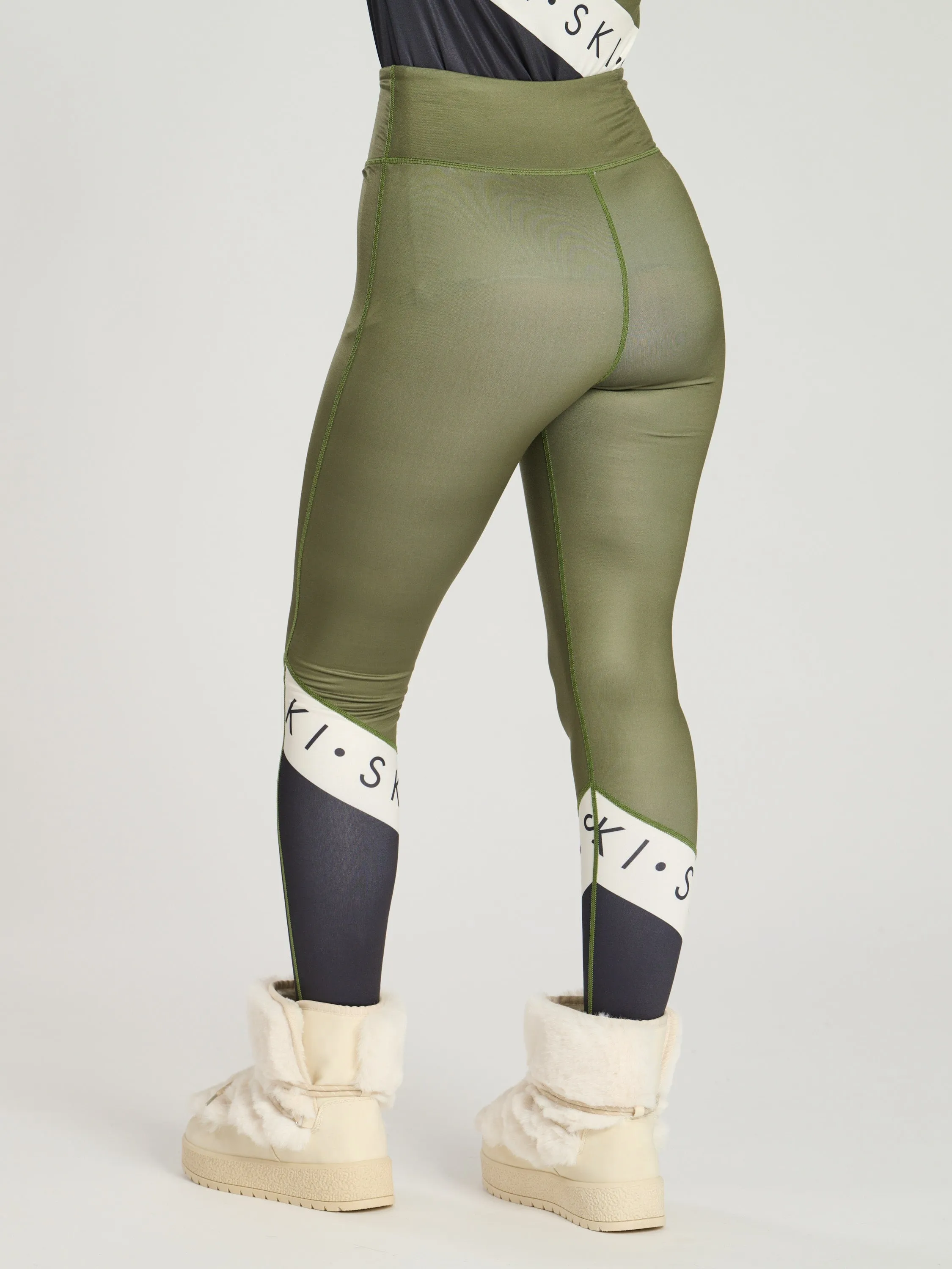 The 'Alpine' Ski Slogan Leggings In Olive
