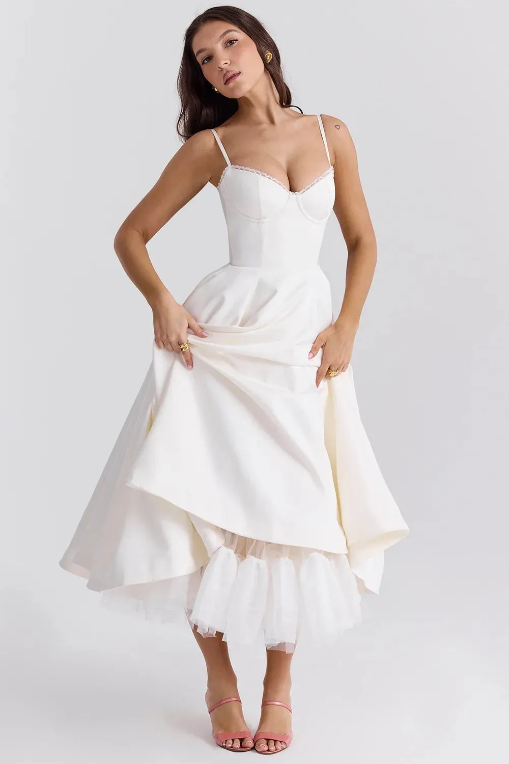 Trend4us Women's Elegant Sweetheart Flare Maxi Dress