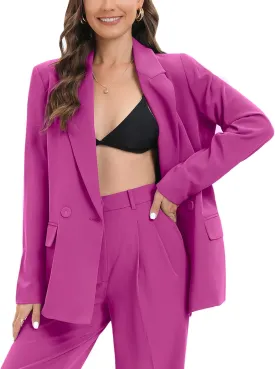TRNY Women's Oversized Double-Breasted Suit Blazer Jacket Long Sleeve Casual Boyfriend Style Work Office Blazer with Pockets