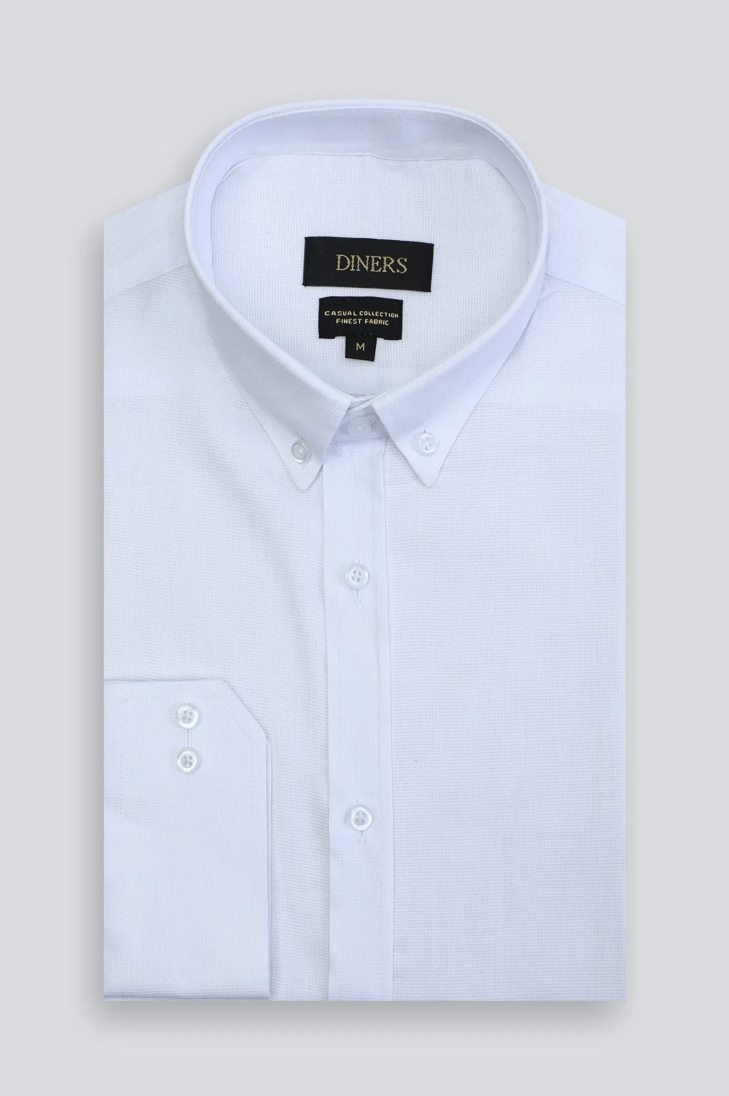 White Pinpoint Textured Casual Shirt