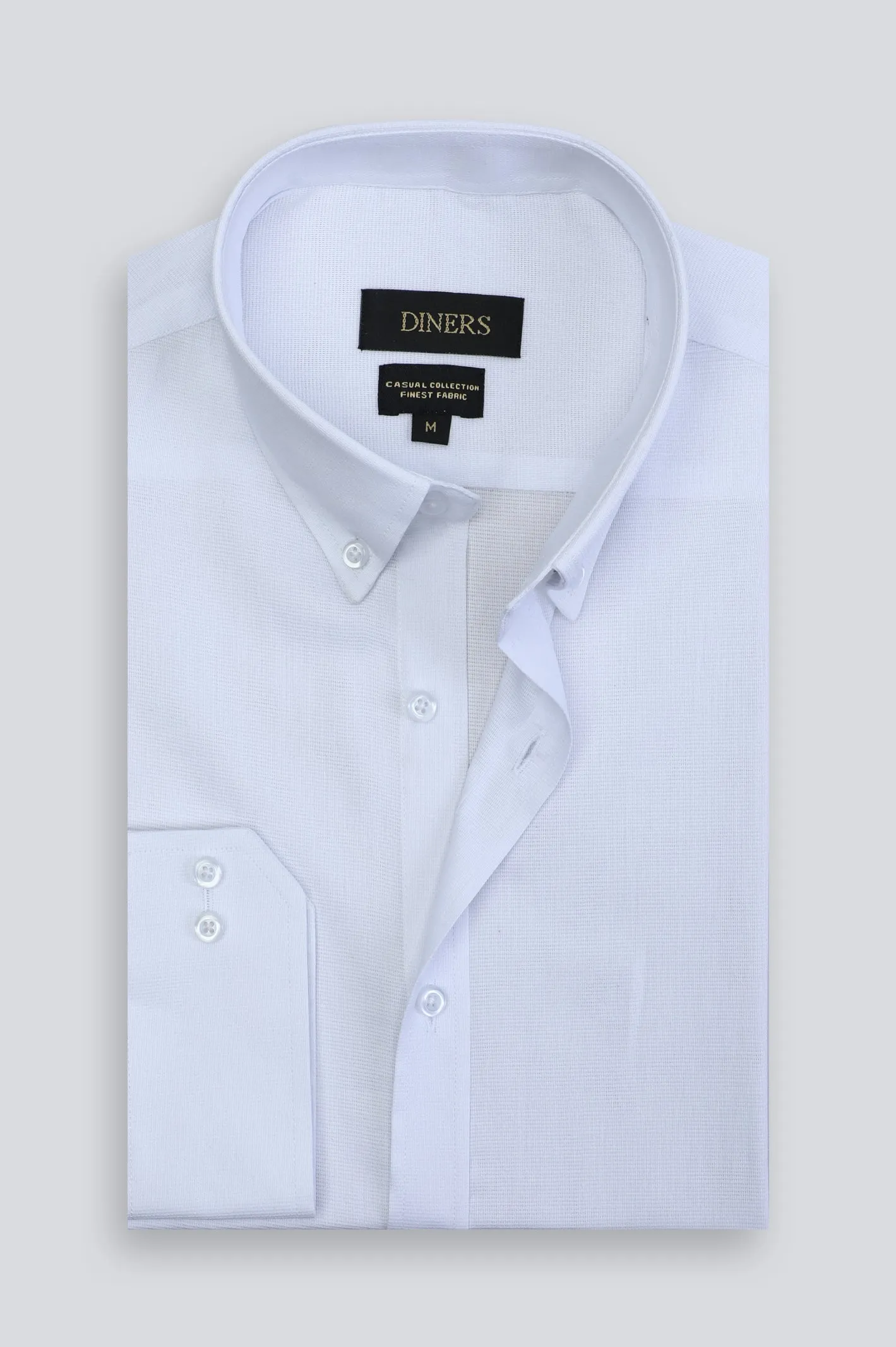 White Pinpoint Textured Casual Shirt