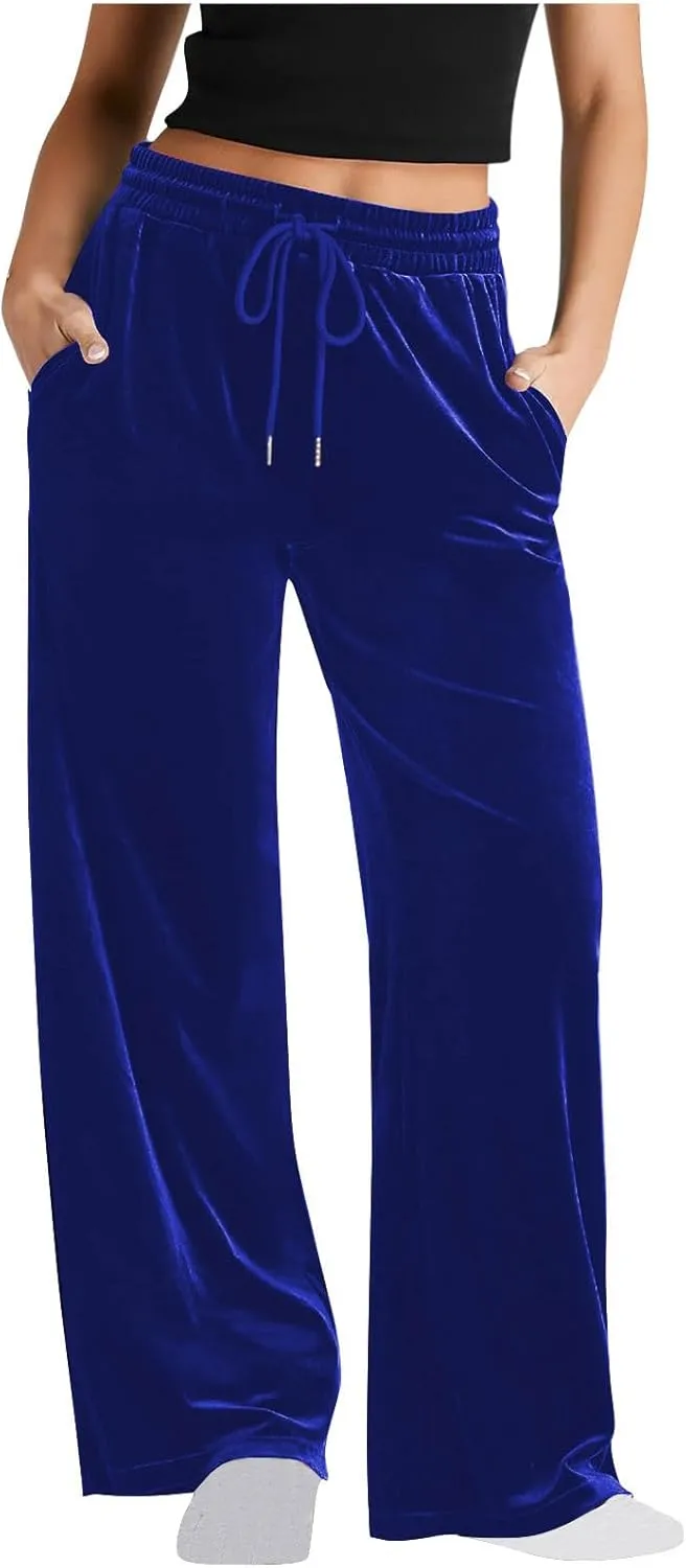 Women Velour Pants Soft Velvet Sweatpants Straight Leg Athletic Joggers Casual Lounge Pajama Pants with Pockets