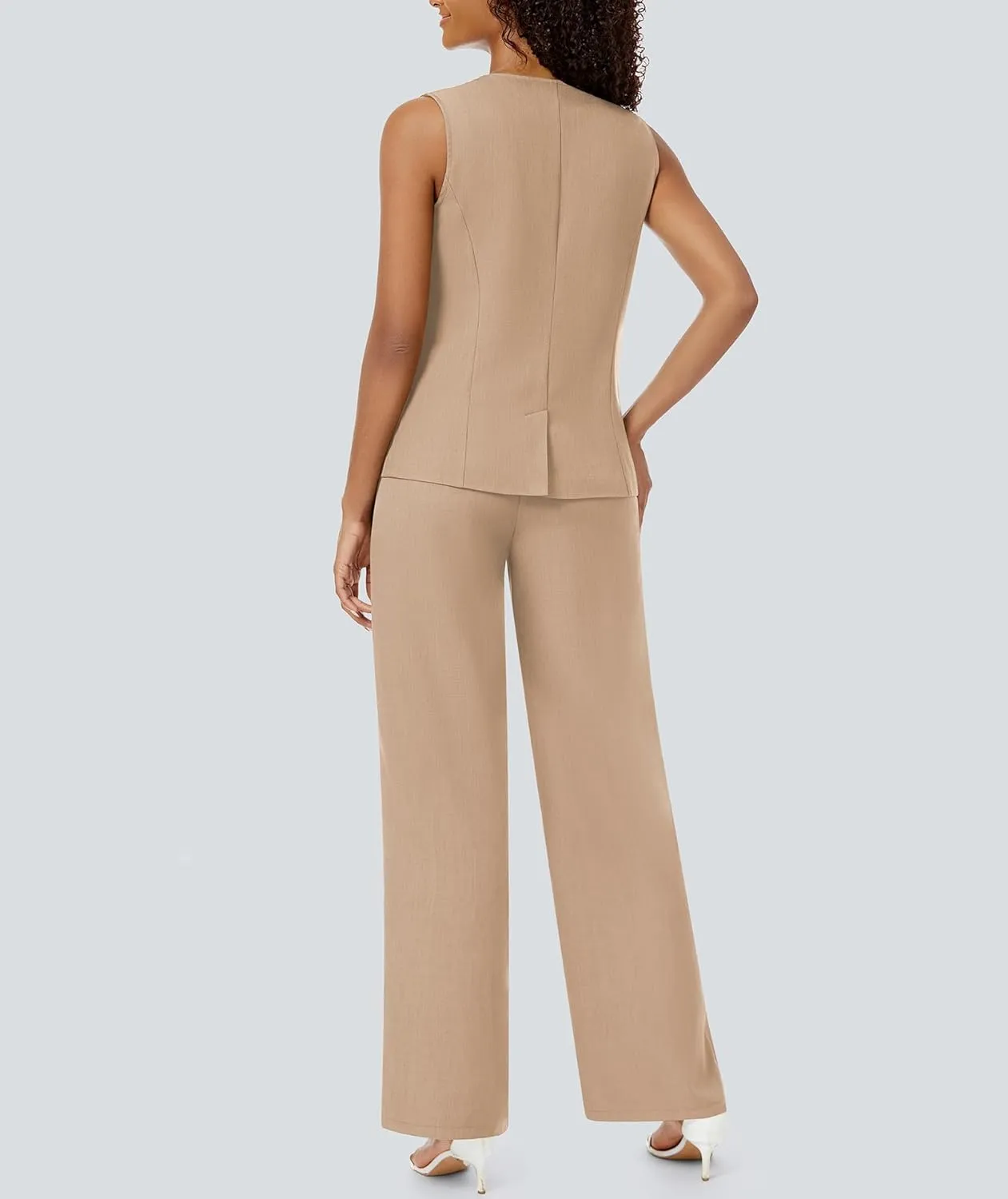 Women's 2 Piece Blazer Outfits Sleeveless Crewneck Vest Wide Leg Pantsuit 2025 Dressy Casual Work Sets